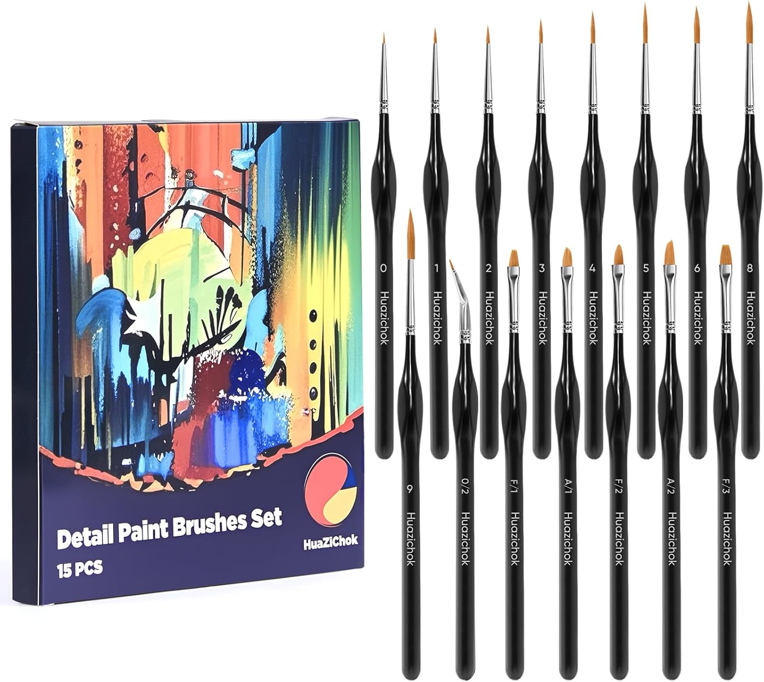 Detail Paint Brushes Set 15PCS, Miniature Paint Brushes - Fine Detailing, for Model Painting, Acrylic/Oil/Watercolor, Face