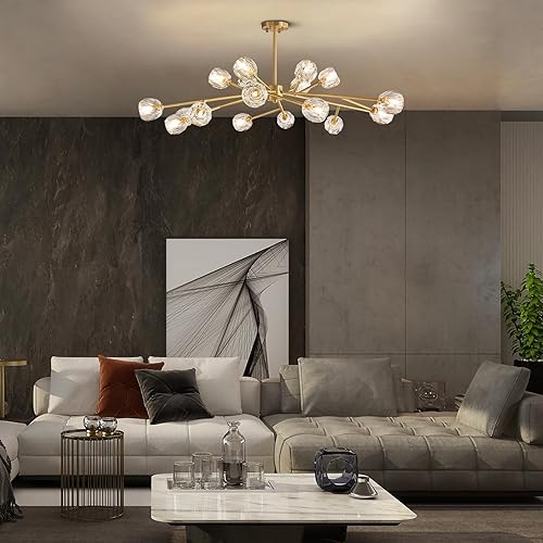 Miniatura 8 de APBEAM Lighting - Candelabro Sputnik de latón, lámpara colgante dorada, lámpara de techo de cristal empotrado, 18 luces de 47 pulgadas de ancho x