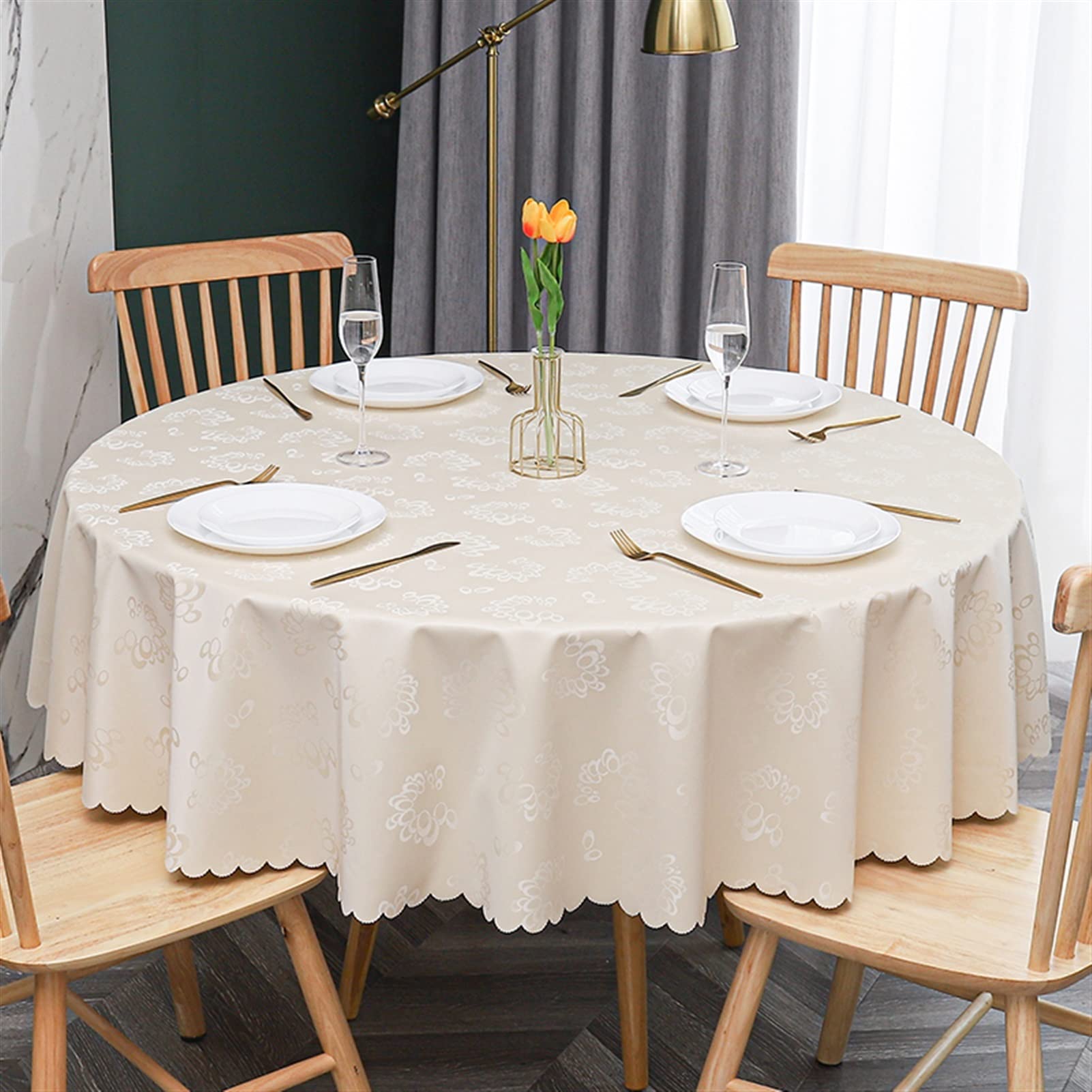 Nappe ronde PVC 200cm FL-05 imperméable pour table à manger de restaurant