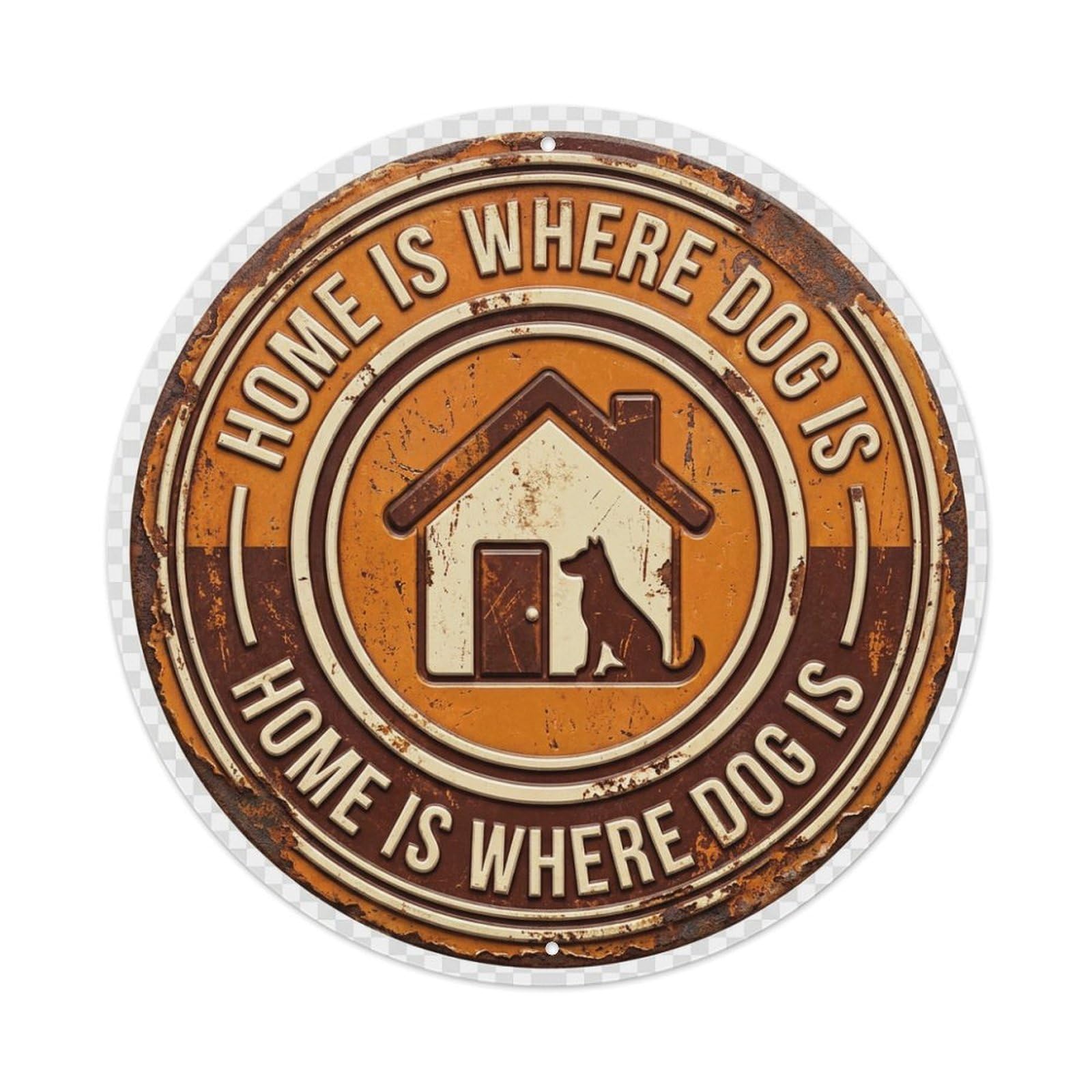 Home Is Where Dog Is Pawfect Metal Tin Sign Plaque Wall Decor for Cafe, Club Bar, Office, Home Garden Round Metal Poster 8x8Inch