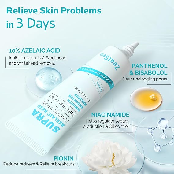 ZealSea 10% Azelaic Acid Cream for Redness, Pimples, Breakouts & Blackheads