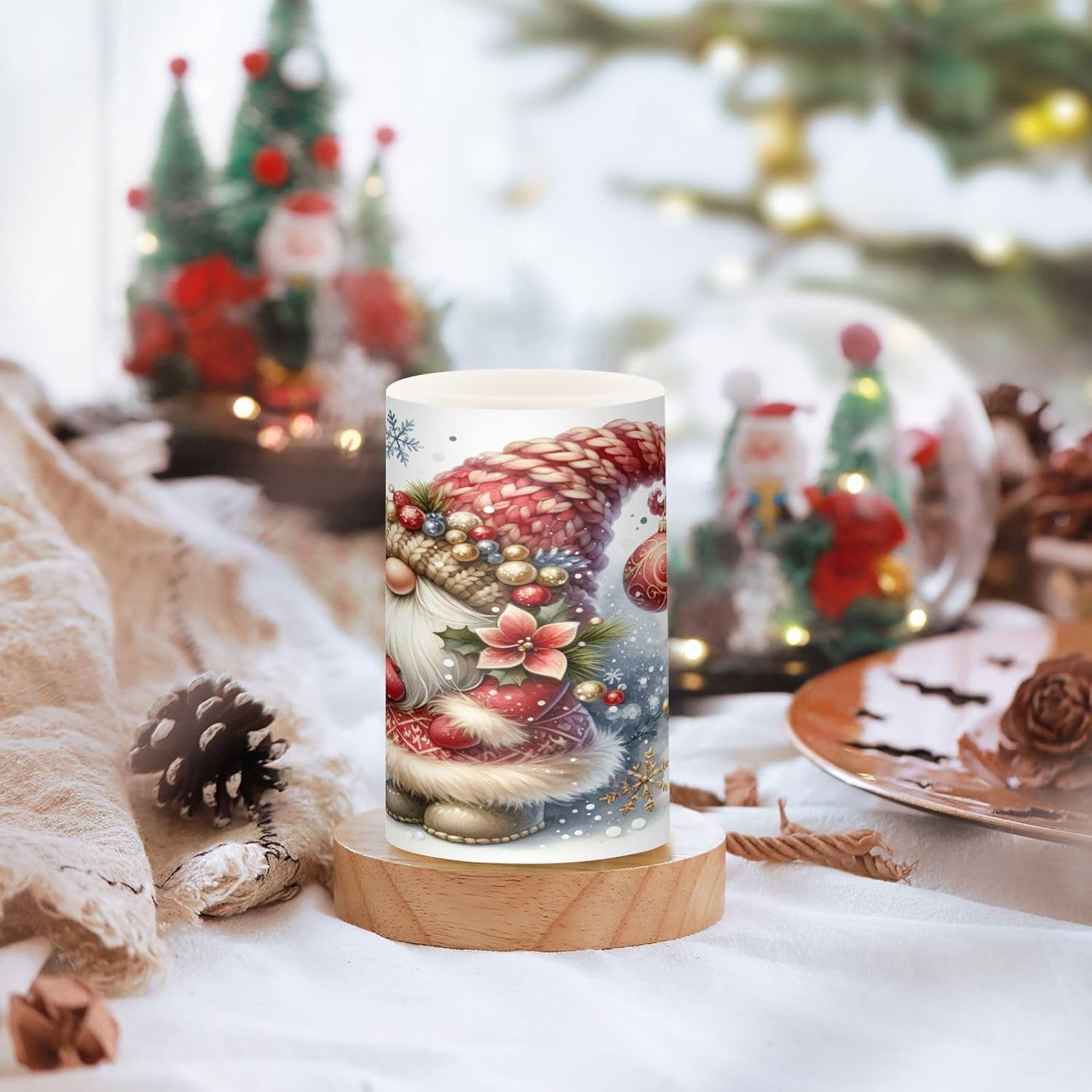 Flameless Candles with Remote Control and Timer, Cute Christmas Gnome Flickering Candles Battery Operated LED Pillar Candles, Warm Light for Home Decor, Set of 2 (D 3" x H 4" 5")
