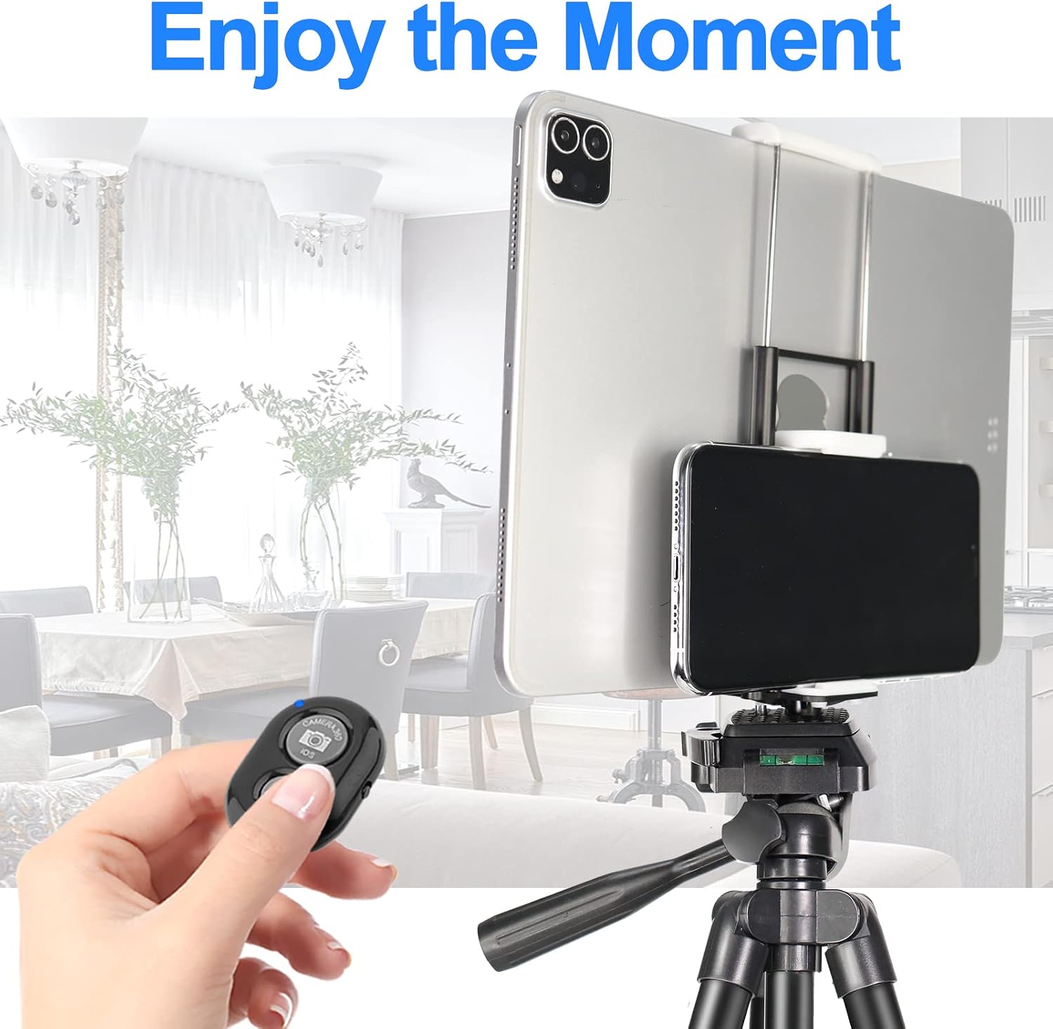 Phone Tripod Mount with Remote Shutter PEYOU Tripod Mount Adapter with Adjustable 2 in 1 Clamp for Selfie Stick Monopod Universal Phone Mount for Tripod Compatible with iPhone/Samsung/Tablet