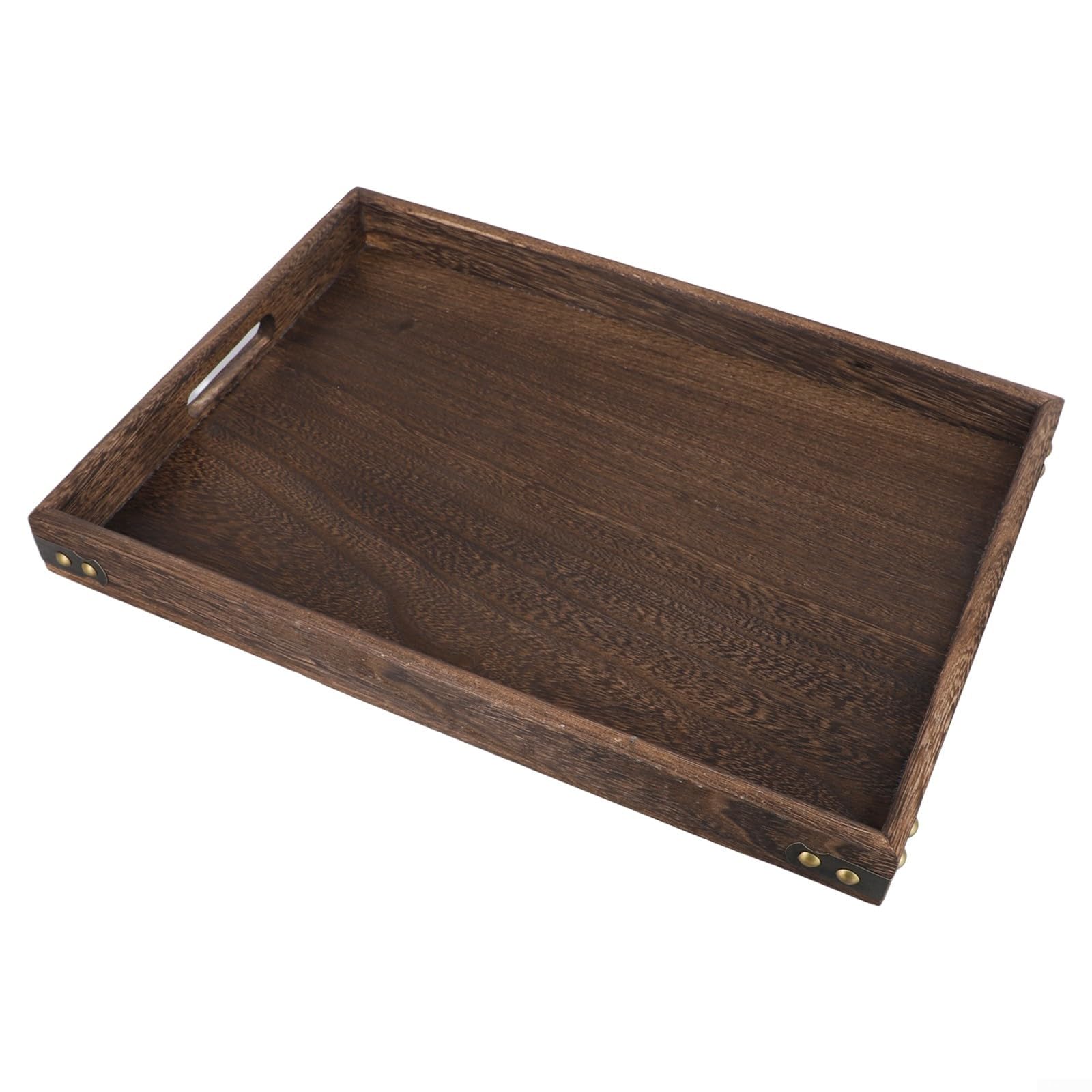 Plateau de service moderne en bois massif avec poignées pour une présentation élégante de table à thé et dessous de verre (grand)