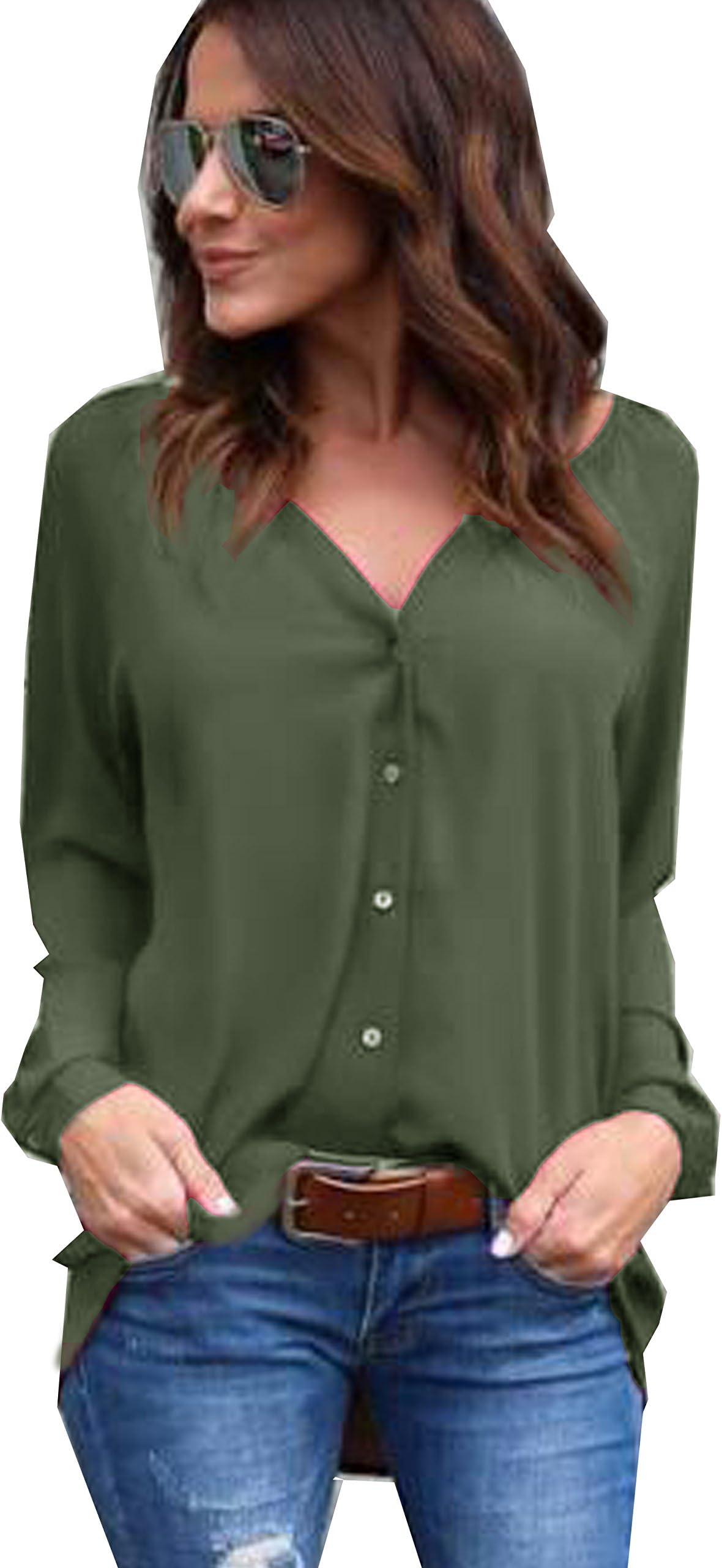 Flying Rabbit Women Long Sleeve Tops V Neck Blouse Shirts