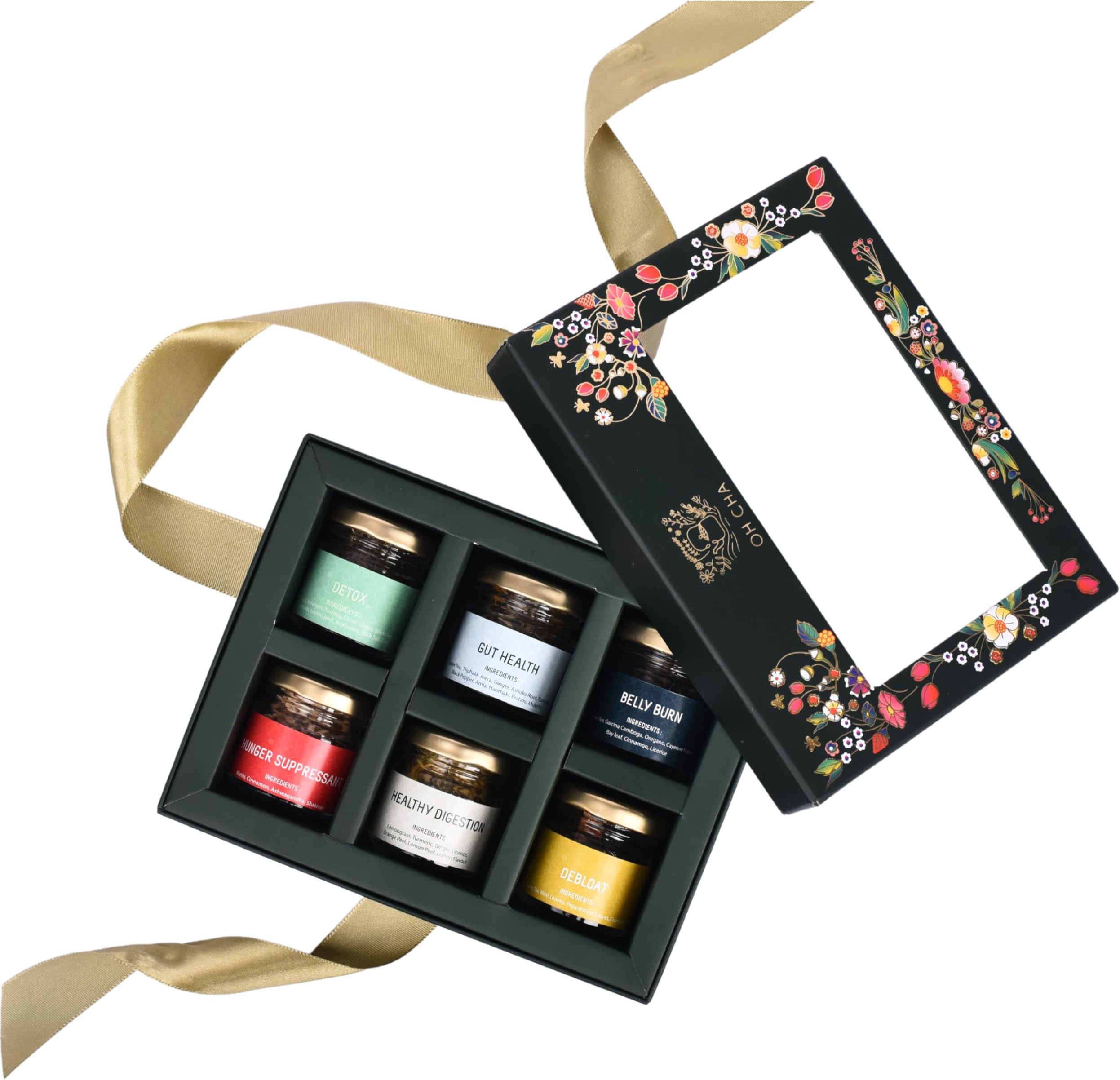 OH CHA - Assorted Tea Gift Box, Detoxers Box| Tea Gift Set with 6 Flavors | Whole Green Tea Leaves | Healthy Exotic Tea Sampler Pack | Birthday Gift for Girls, Men | Wedding Gift | Anniversary Gift