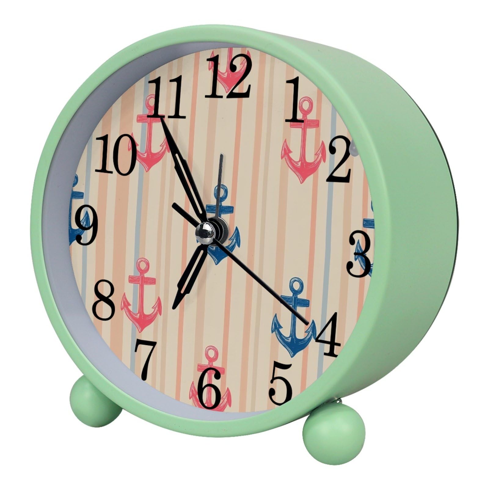 etoenbrc Nautical Anchor Round Battery Operated Bedside Alarm Clock Non-Ticking Desktop Silent Analog Alarm Clock with Light