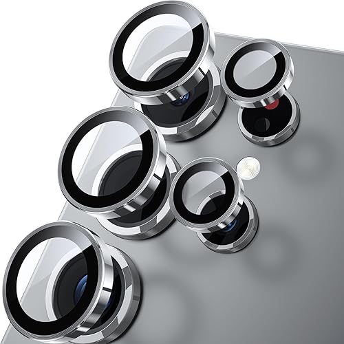 Miniatura 17 de WSKEN Protector de lente de cámara para Samsung Galaxy S24 Ultra, vidrio templado 9H ultra delgado resistente a rayones con círculo de metal de