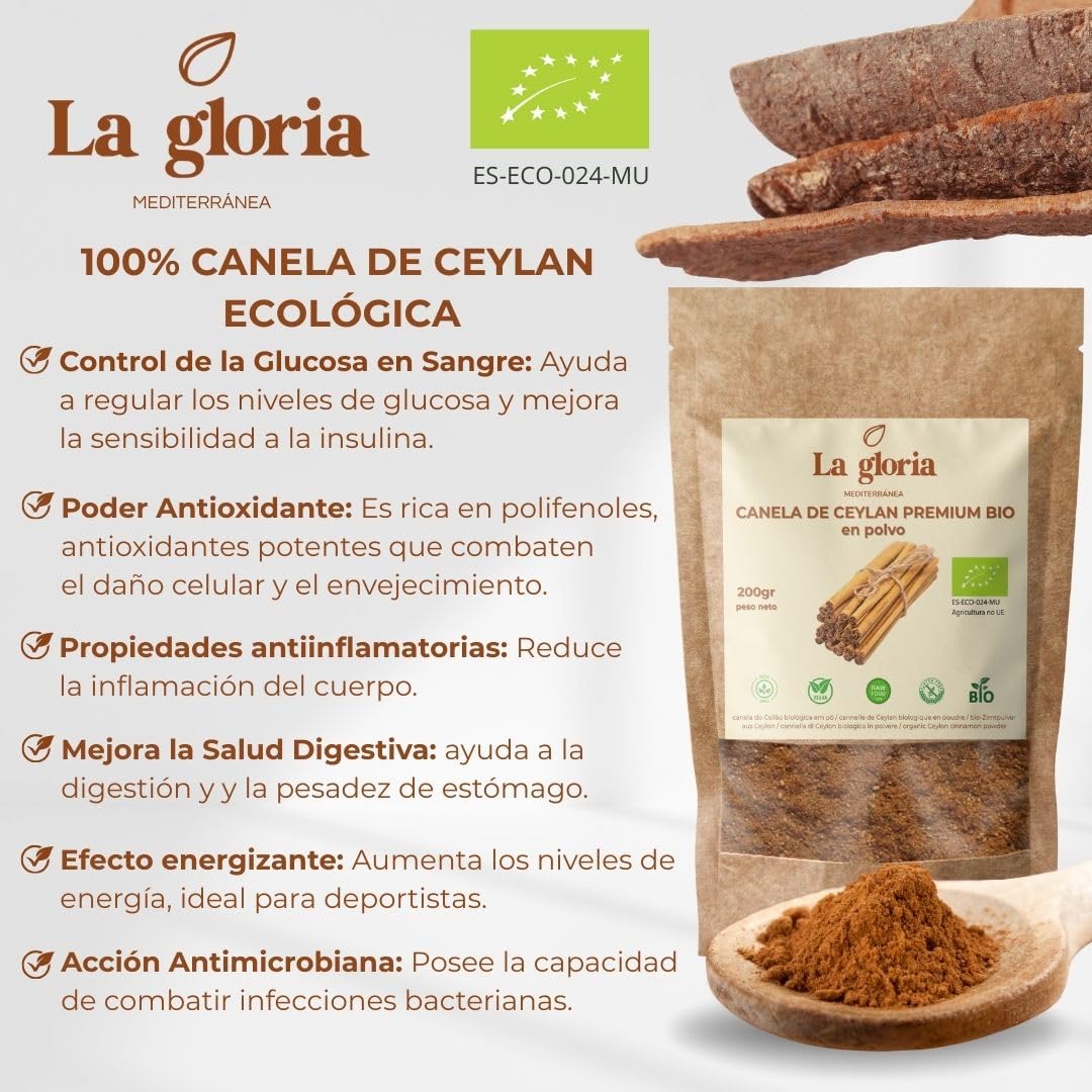 La Gloria Mediterránea Canela de Ceylán en Polvo 200g Ecológica