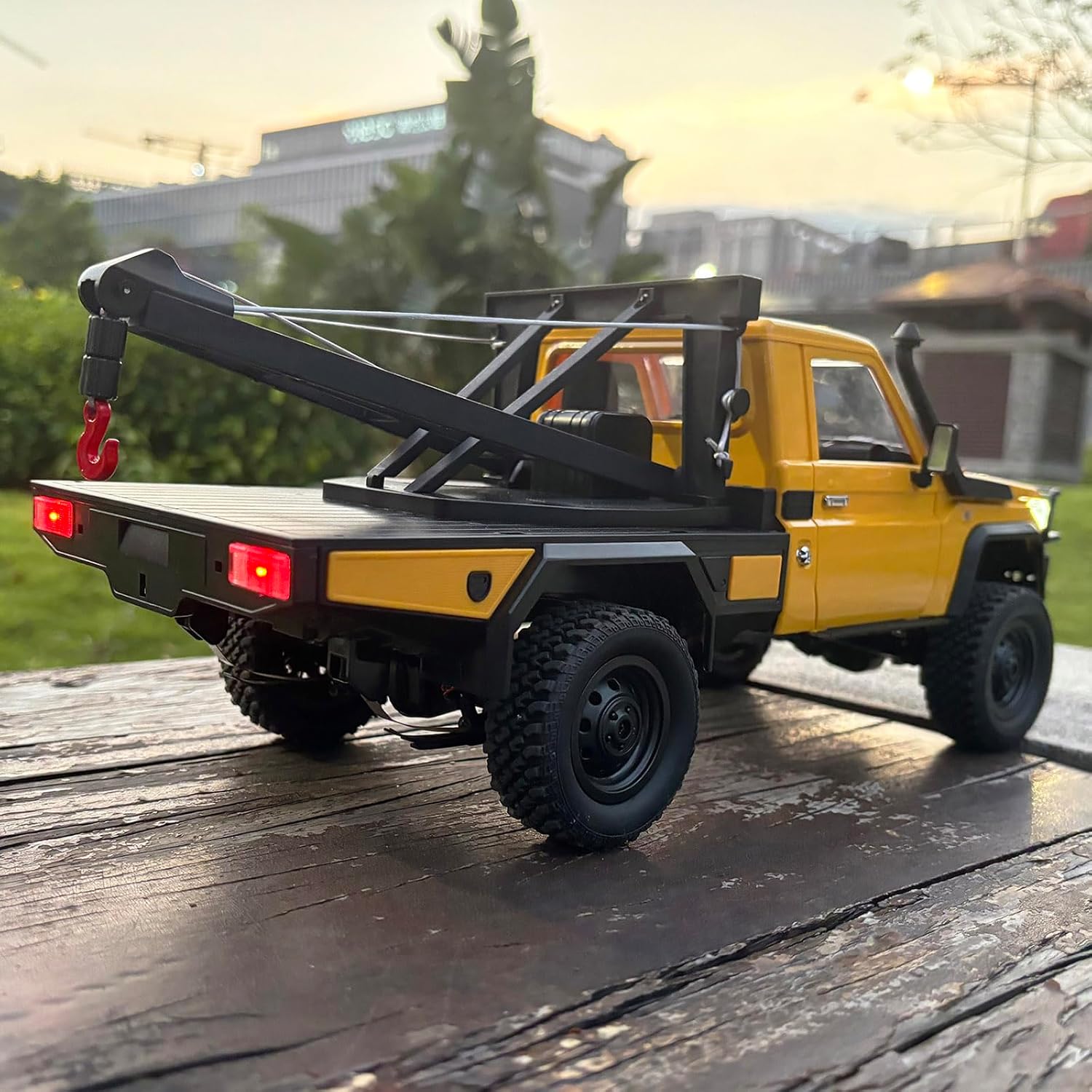 HLSFWDRIVE RC Rock Crawler 4x4 MN82T RC Truck with Crane Hook 1/12 Scale Remote Control Tow Truck Hobby for Adult All Terrain 280 Brushed Motor 2 Speed Proportional Control Upgraded ESC Receiver