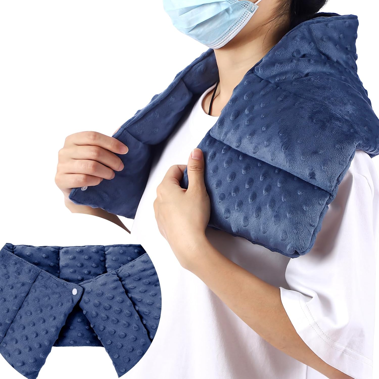 4 lb Sensory Weighted Neck Wrap 32 x 8 Inch Shoulder Wrap Weighted Neck Shoulder Pad Glass Bead Filled Dual Texture for Adults Relaxation (Blue)