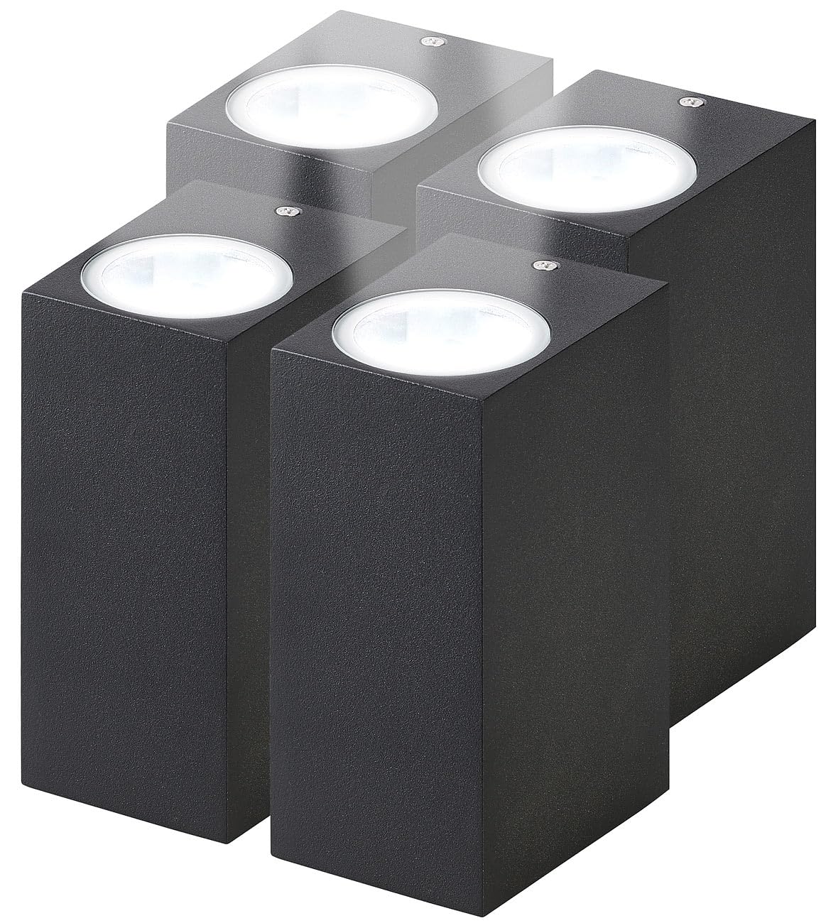 Lunartec lampy do salonu: Zestaw 4 sztuk Kwadratowa lampa ścienna, czarny, 2x gniazdo GU10, IP44 (lampy ścienne do łazienki, lampa zewnętrzna up down)