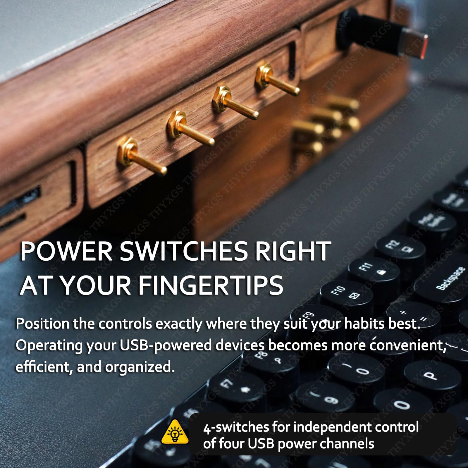 Multipresa USB con Interruttori, Hub di Alimentazione da Scrivania USB A Ricarica Rapida, Controllo Indipendente A 4 Canali, Ingresso Dc 9–30 V, Uscita 65 W X 4, Accessorio da Beech