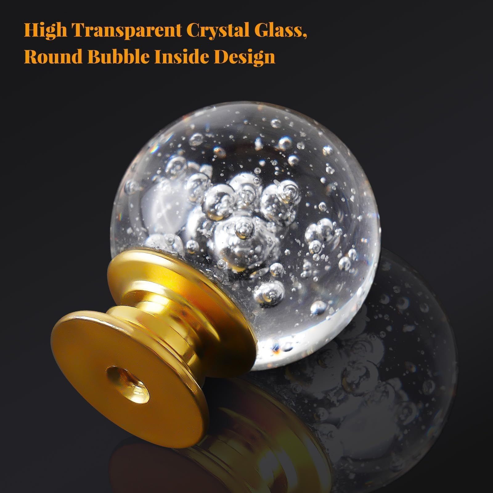 6 Maniglie Cristallo Rotondo Con Base Oro - Pomelli Per Armadio, Cassetti E Porte