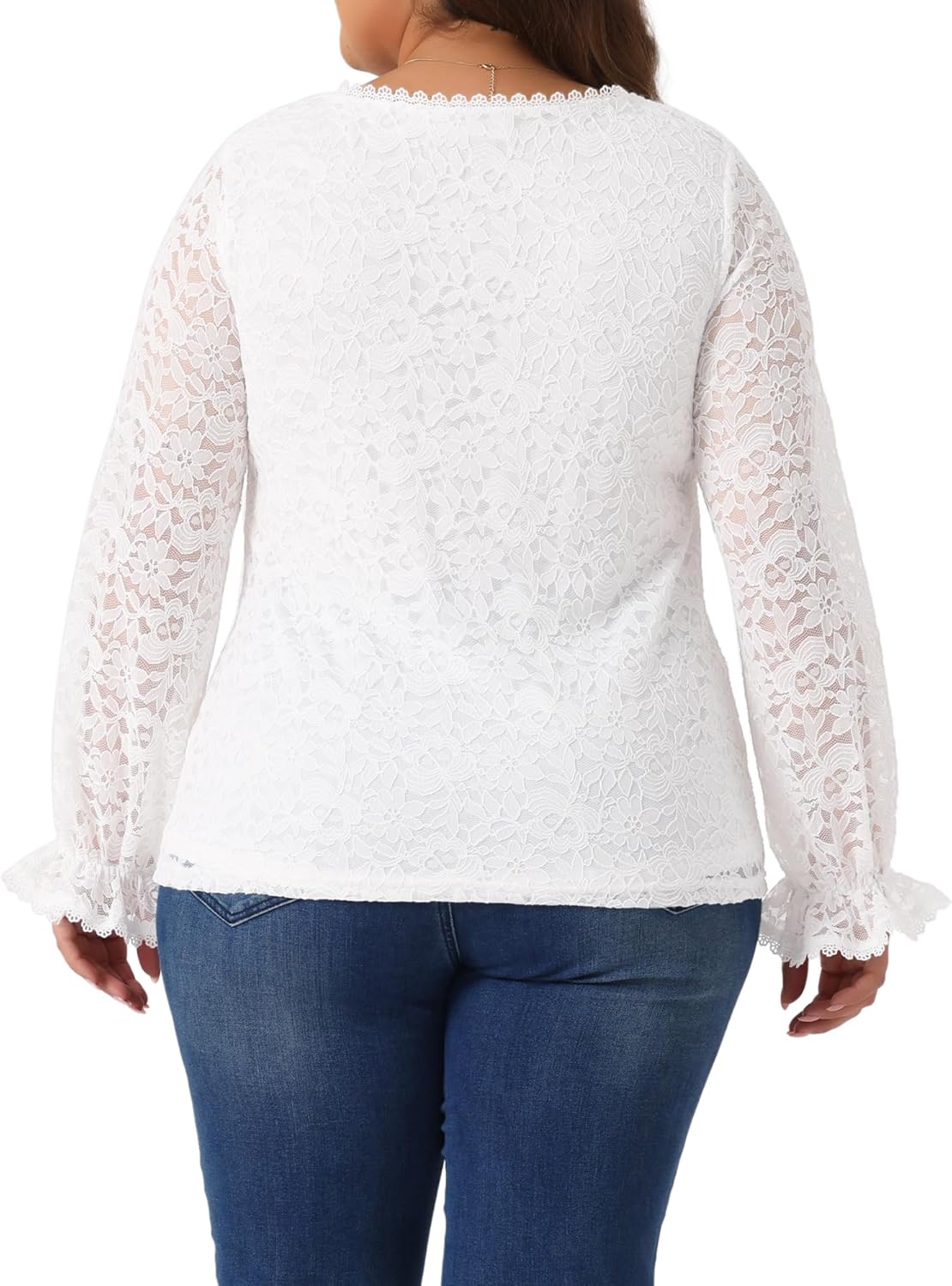 Agnes Orinda Plus Size Top for Women Lace V Neck Long Sleeve Through Floral Dressy Casual Blouses Tunic Tops - Image 4