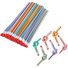 OJYUDD Flexible Bendy Pencil,35 PCS Flexible Soft Pencil Colorful Stripe Soft Pencils with Eraser as Gift for Students or Children