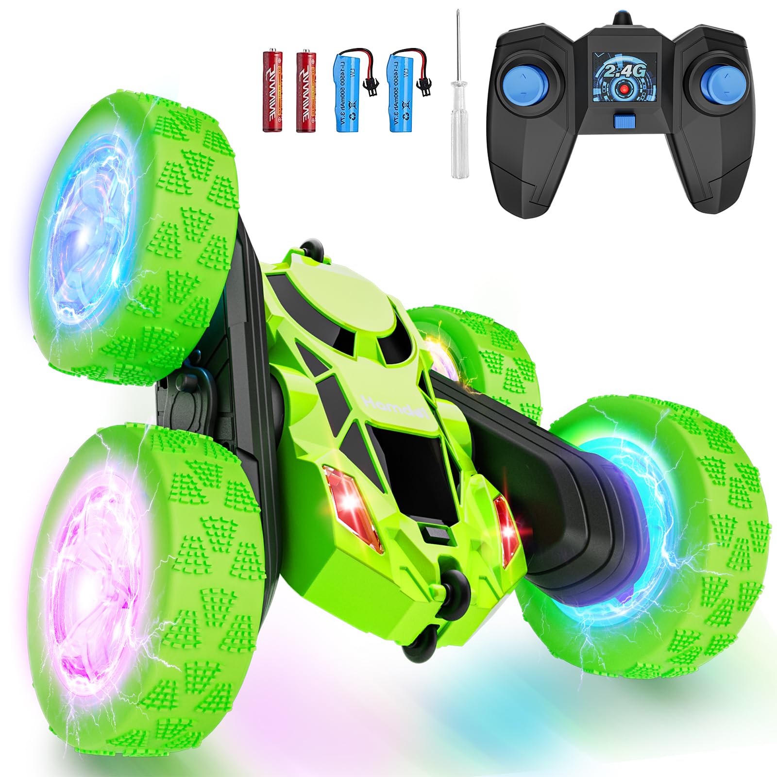 Hamdol Remote Control Stunt Car for Kids, 360° Spinning Double-Sided RC Toy with LED Wheel Lights, 4WD Rechargeable Vehicle for Boys Ages 6–12, Educational STEM Toy &amp; Valentines Gift