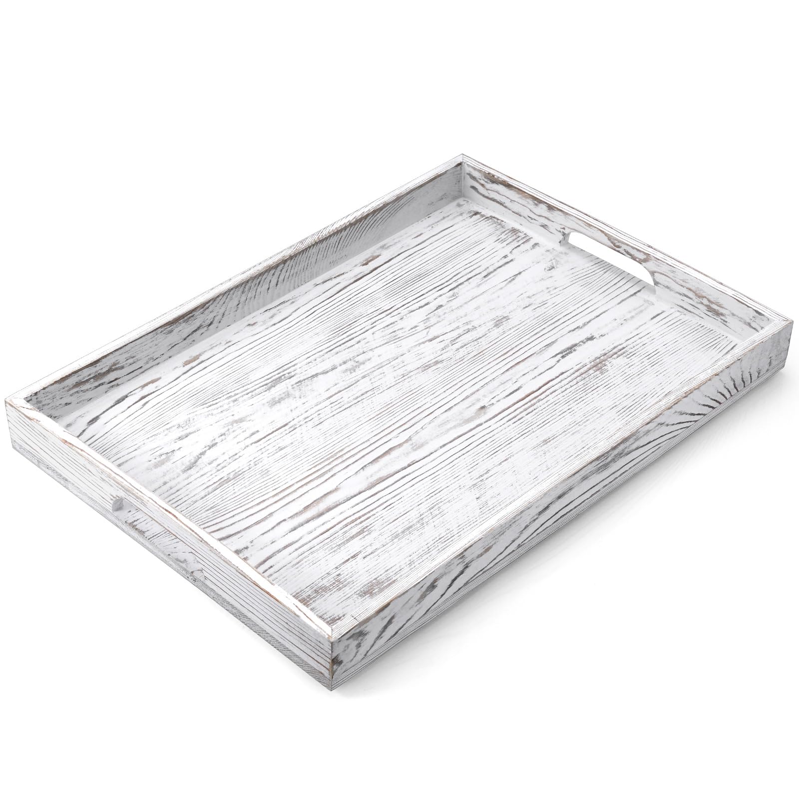Photo 1 of 17 Inch White Serving Tray with Handles, Large Wooden Tray for Ottoman, Breakfast in Bed, Coffee Table, Dinner, Rectangular Wood Tray for Living Room Bedroom Entryway and Kitchen