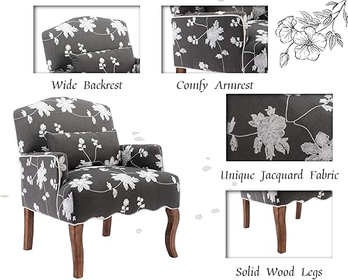 Miniatura 3 de Sillas decorativas florales, estilo granja, tapizado, silla de lectura de lino, moderna de mediados de siglo, sofá individual con almohada para