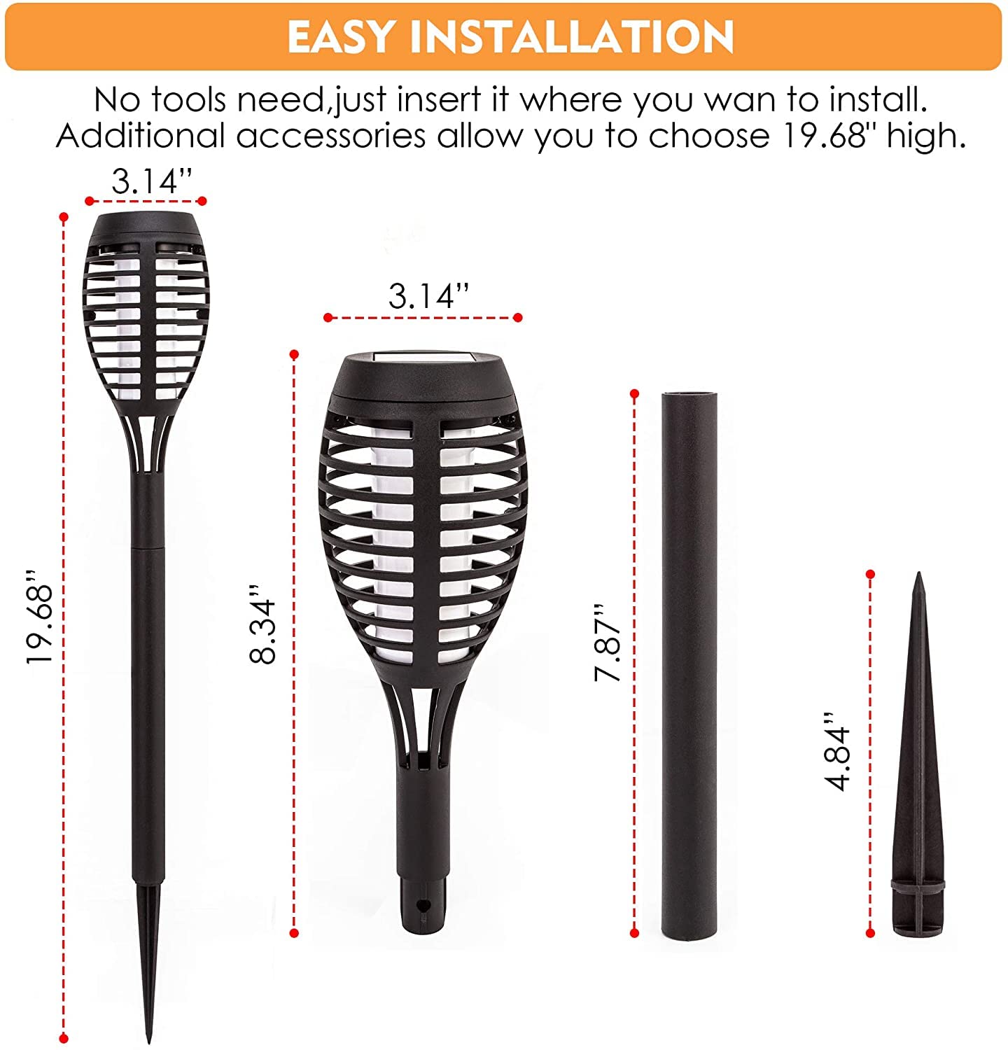 12 LED parpadeante antorcha luces solares impermeables al aire libre mini luces solares de llama decoración de camino (paquete de 6)