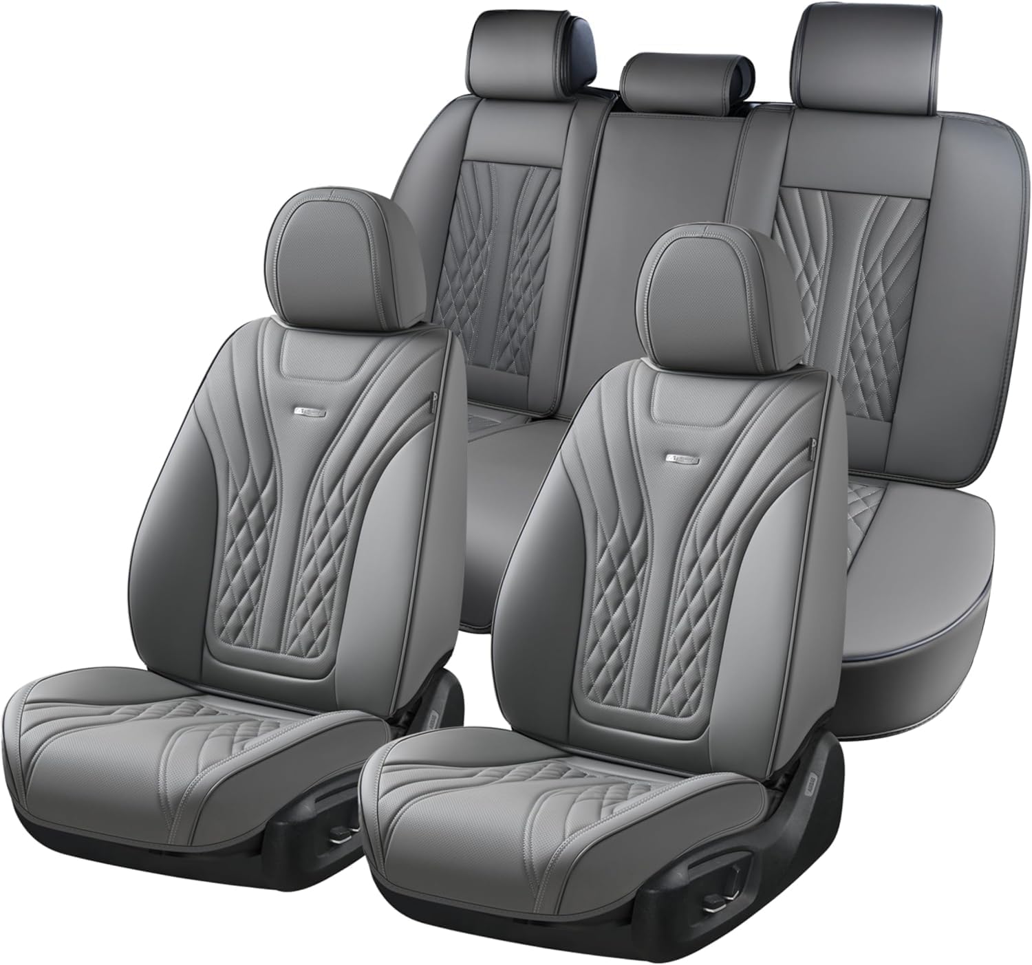 Coverado Car Seat Covers Full Set, 5 Seats Front Seat Cover and Back Seat Covers for Cars, Automotive Seat Covers Nappa Leather Waterproof Seat Covers, Car Seat Protectors Universal for Cars Gray
