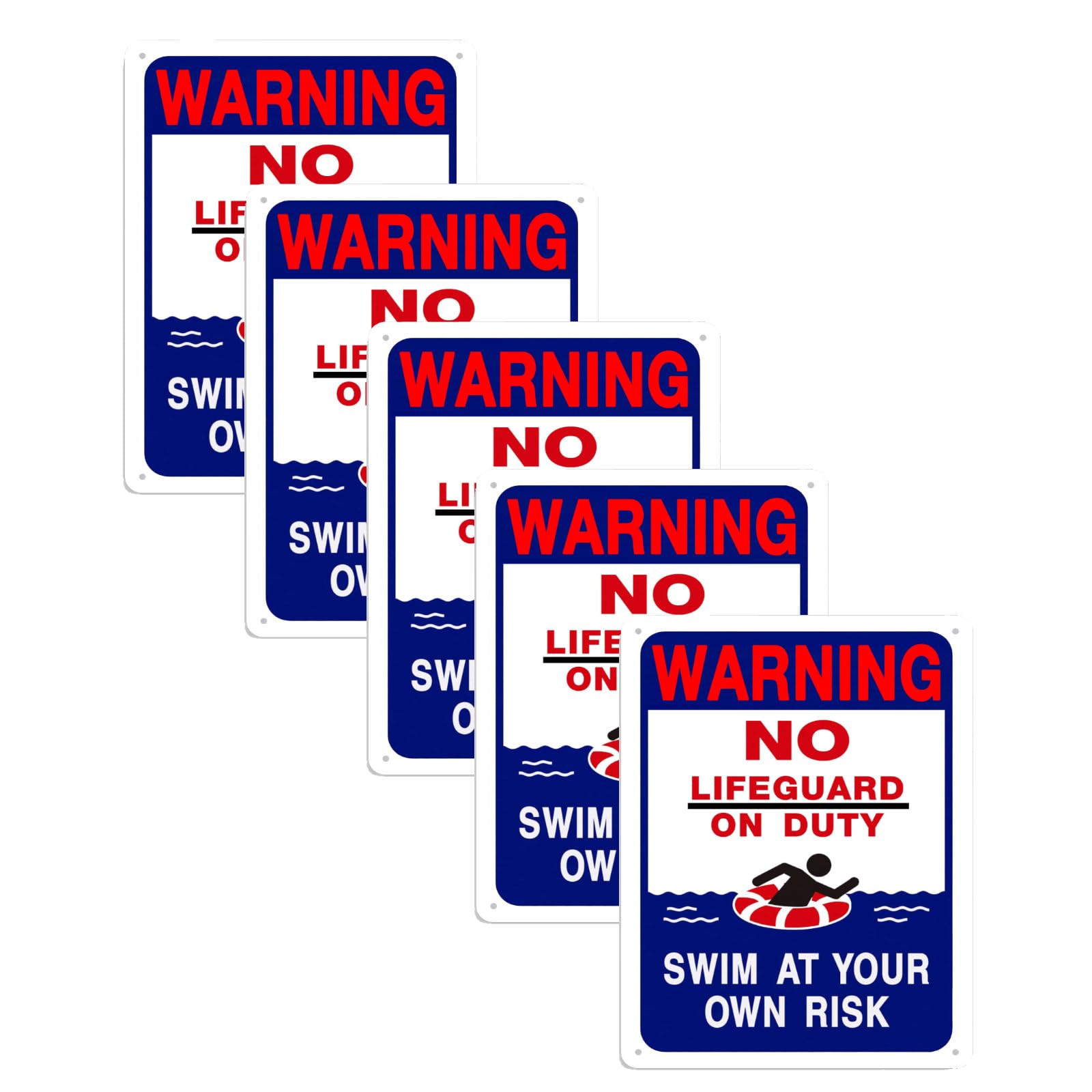 5 Pack Pool Rules Sign Warning Swim At Your Own Risk,No Lifeguard on Duty Outdoor Pool Decor 8"x12" Aluminum Sign