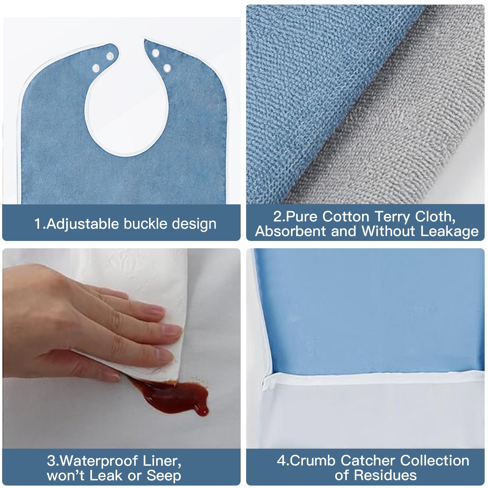 4 baberos para adultos, baberos impermeables para adultos, baberos para personas mayores, reutilizables, ajustables, unisex, protección de ropa para madre, padre, ancianos, discapacitados