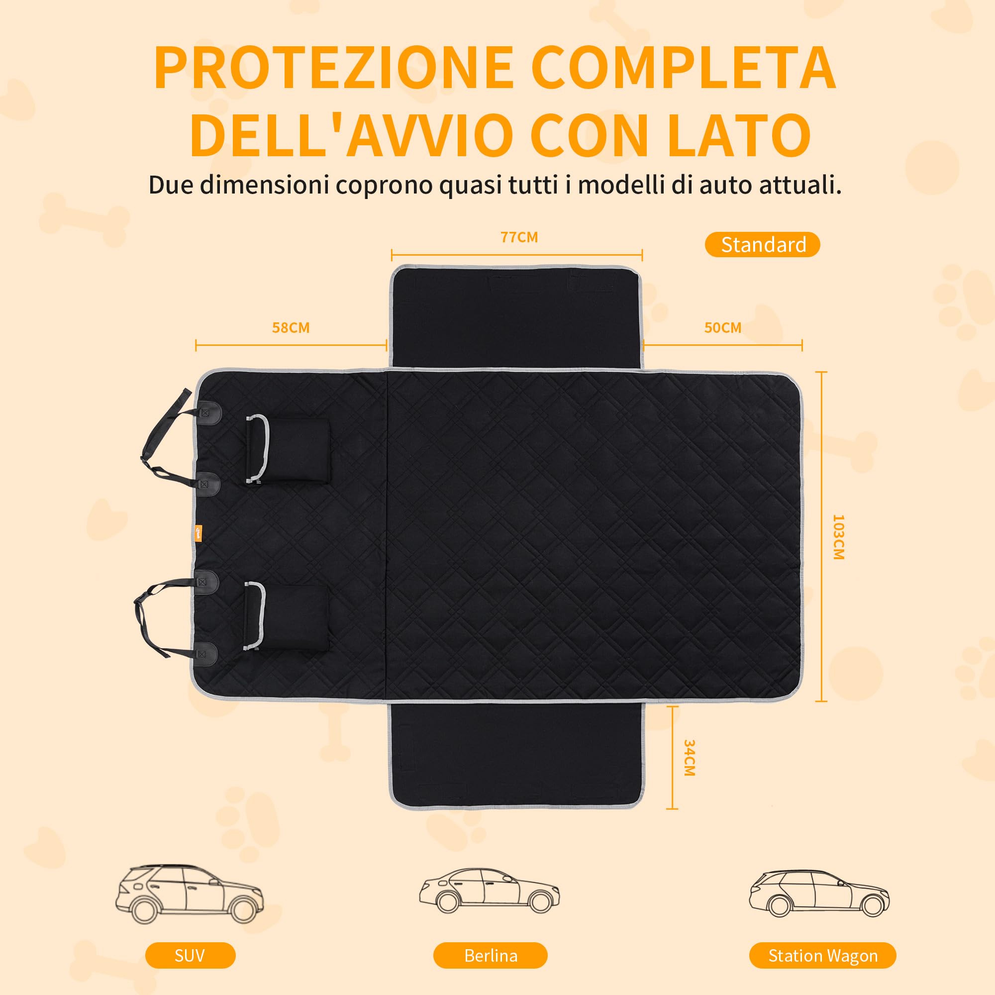 Toozey Telo Auto per Cani Bagagliaio, 185*103 Universale Robusto Coprisedile Auto Coperta per Cani con Laterale&Paraurti Protezione, Antistrappo/Impermeabile/Antimacchia/Antiscivolo/Anti-capelli, Nero