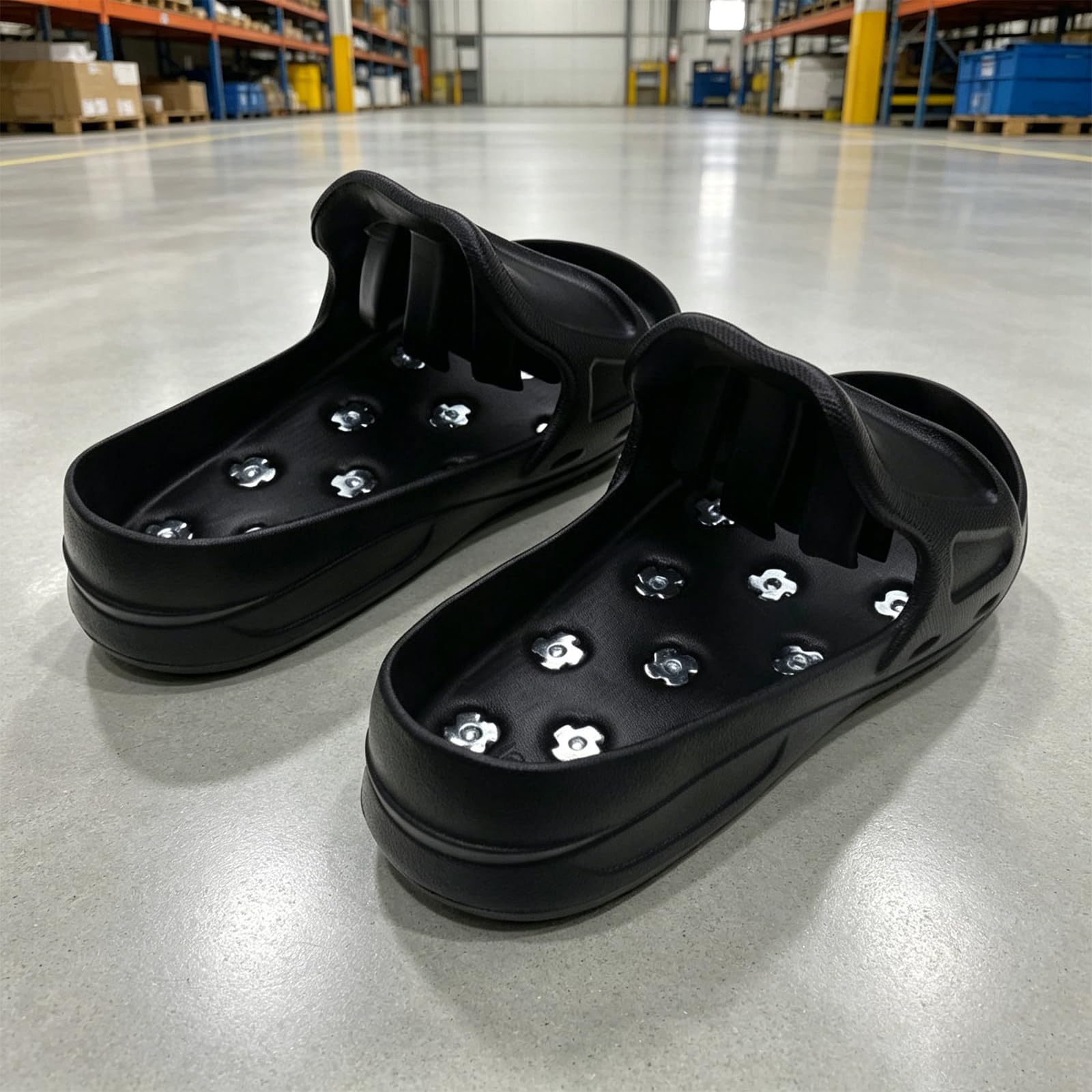 Zapatos de trabajo de nivelación para revestimiento de piso epoxi, cubrezapatos de EVA sin cordones con tracción de tacos de metal para contratistas, revestimiento diario de garaje, accesorio de