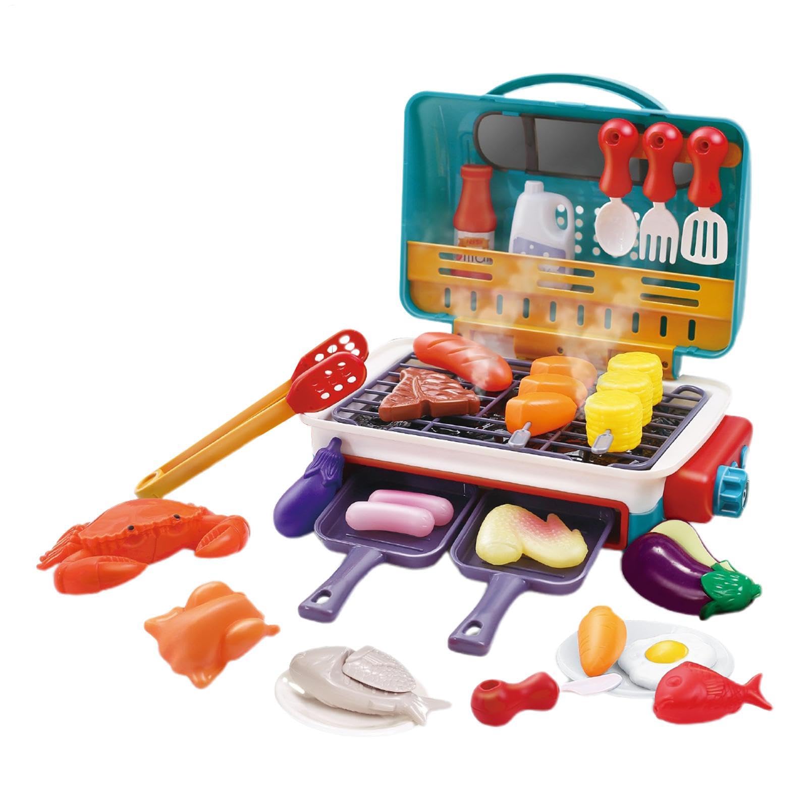 Barbecue Giocattolo Per Bambini Cucina – Set Grill Simulazione con Vapore Suono E Cibo Che Cambia Colore | Piccole Attrezzature Chef Gioco Simbolico