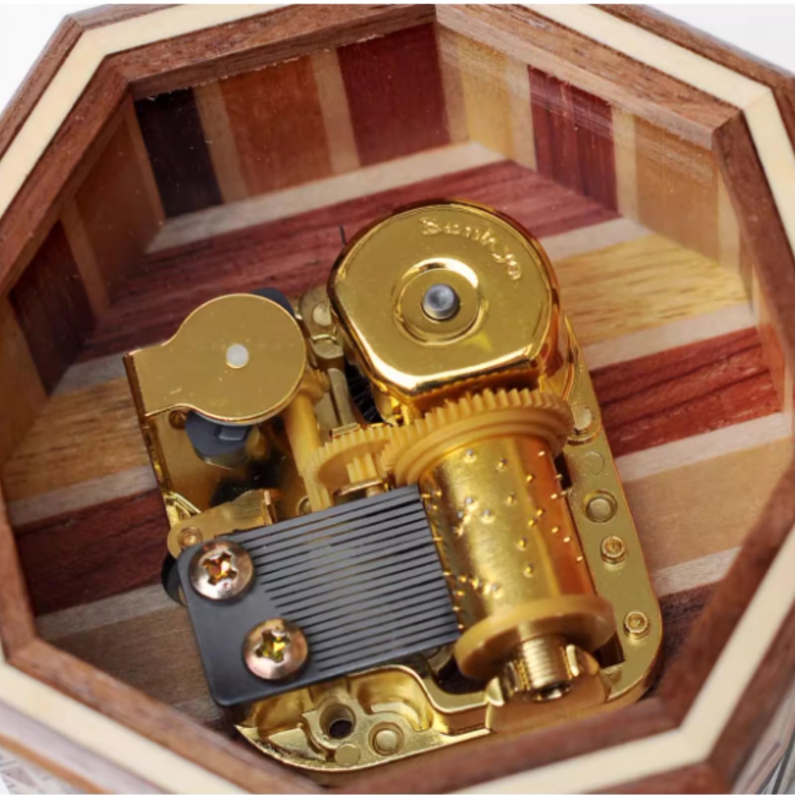 Caja De Música Decorativa Caja De Música Octogonal Madera, Fonógrafo Cuerda Visual Hecho A Mano Recuerdo Musical