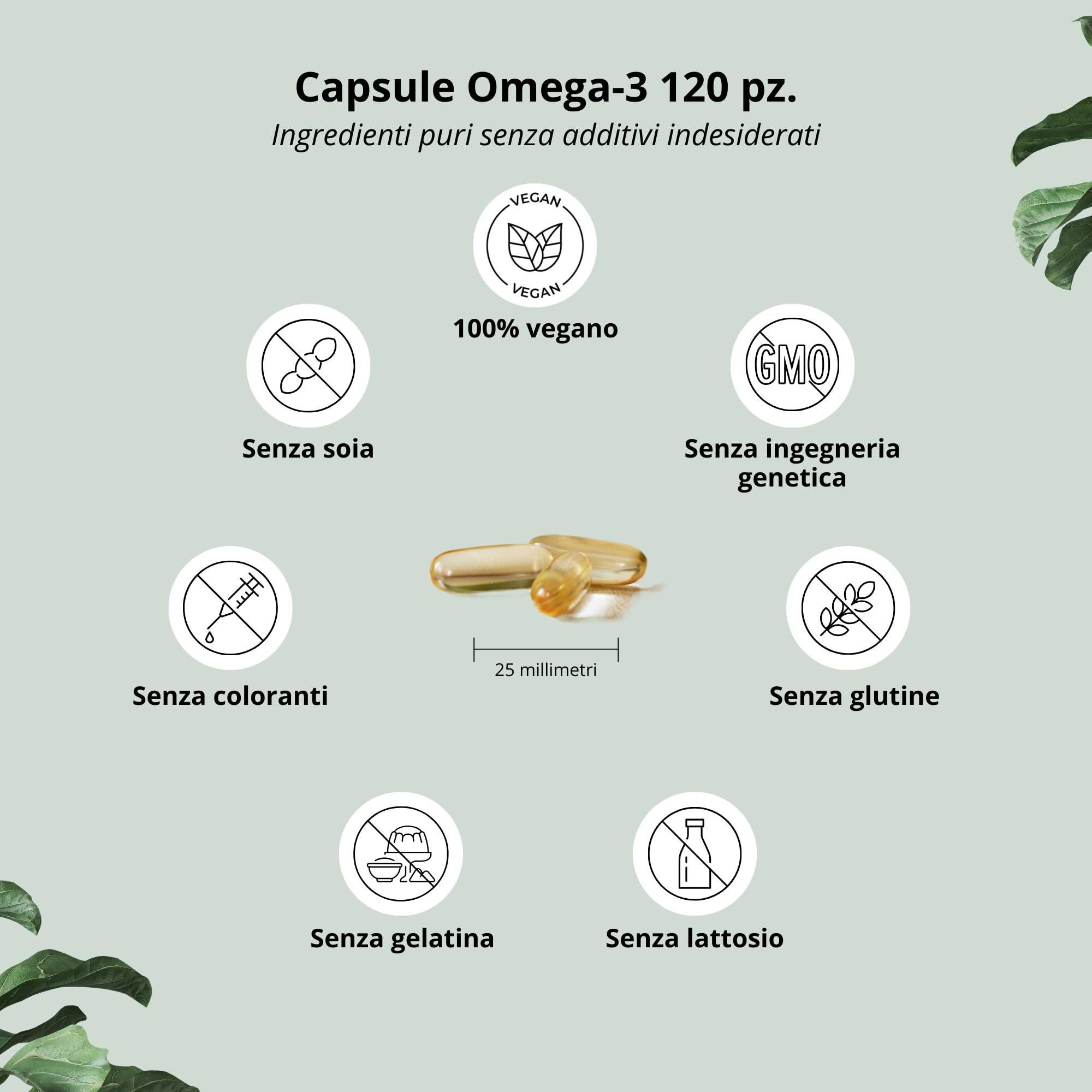 Nutri+ Vegan Omega-3-2000 mg di Olio d' Alga alto Dosaggio 600 mg di DHA e 300 mg di EPA - Capsule vegane di Omega-3 alta Qualità - testate in Laboratorio - 120 Caps