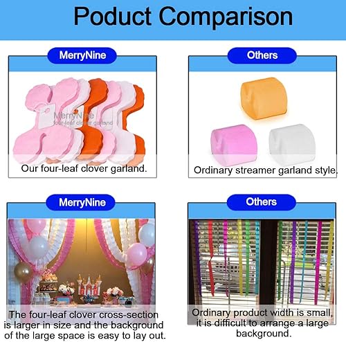 Miniatura 4 de MerryNine Serpentinas para fiesta, 6 unidades, 11.81 pies  11.8 ft cada uno reutilizable de trébol de cuatro hojas para decoración de fiestas, bodas
