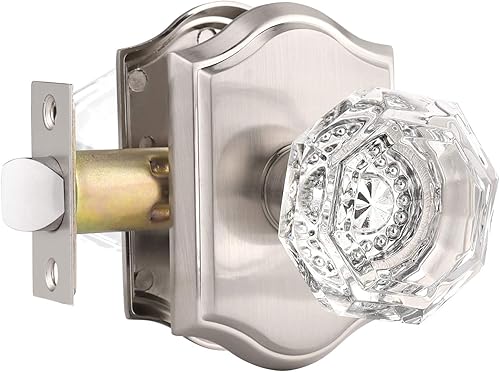 Miniatura 8 de Gobrico Paquete de 5 pomos de puerta de cristal de paso en latón antiguo para pasillo, armario, lavandería, forma octágono transparente, sin llave,