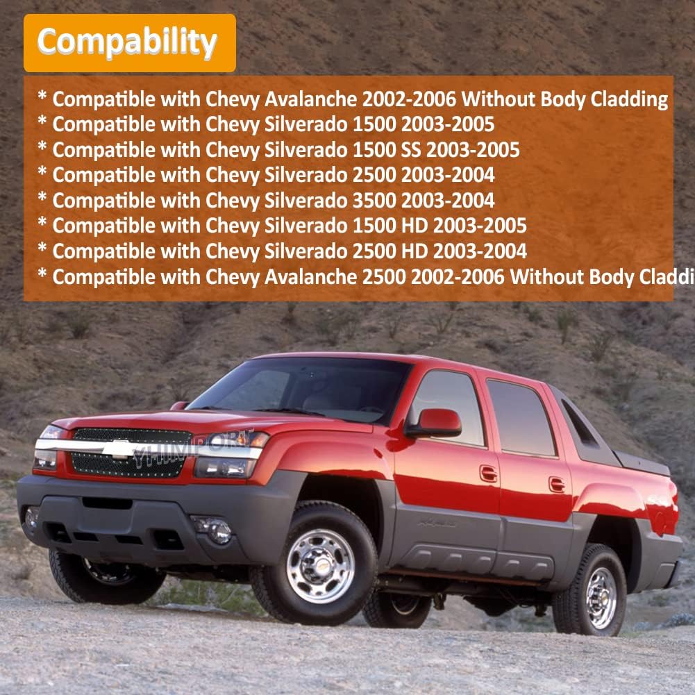Grille Inserts Stainless Steel Black Mesh Grille with Chrome Rivets Fits 2003-2005 Chevy Silverado 1500/1500 SS/1500 HD 2003-2004 2500/3500/2500 HD 2003-2006 Chevy Avalanche 1500/2500