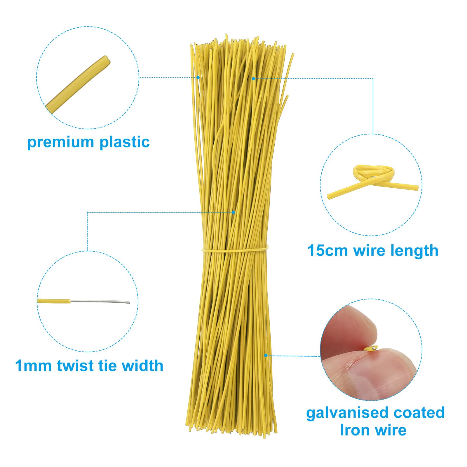 PATIKIL Plastic Twist Ties, 300 Pcs 6 Inch Reusable Cable Ties, 0.04 Inch Wide Bag Coated Ties for Household and Office Use Yellow - Image 3