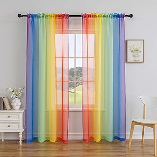Anytime Rainbow Sheer Curtain Panels for Living Room Elegant Window Trea...