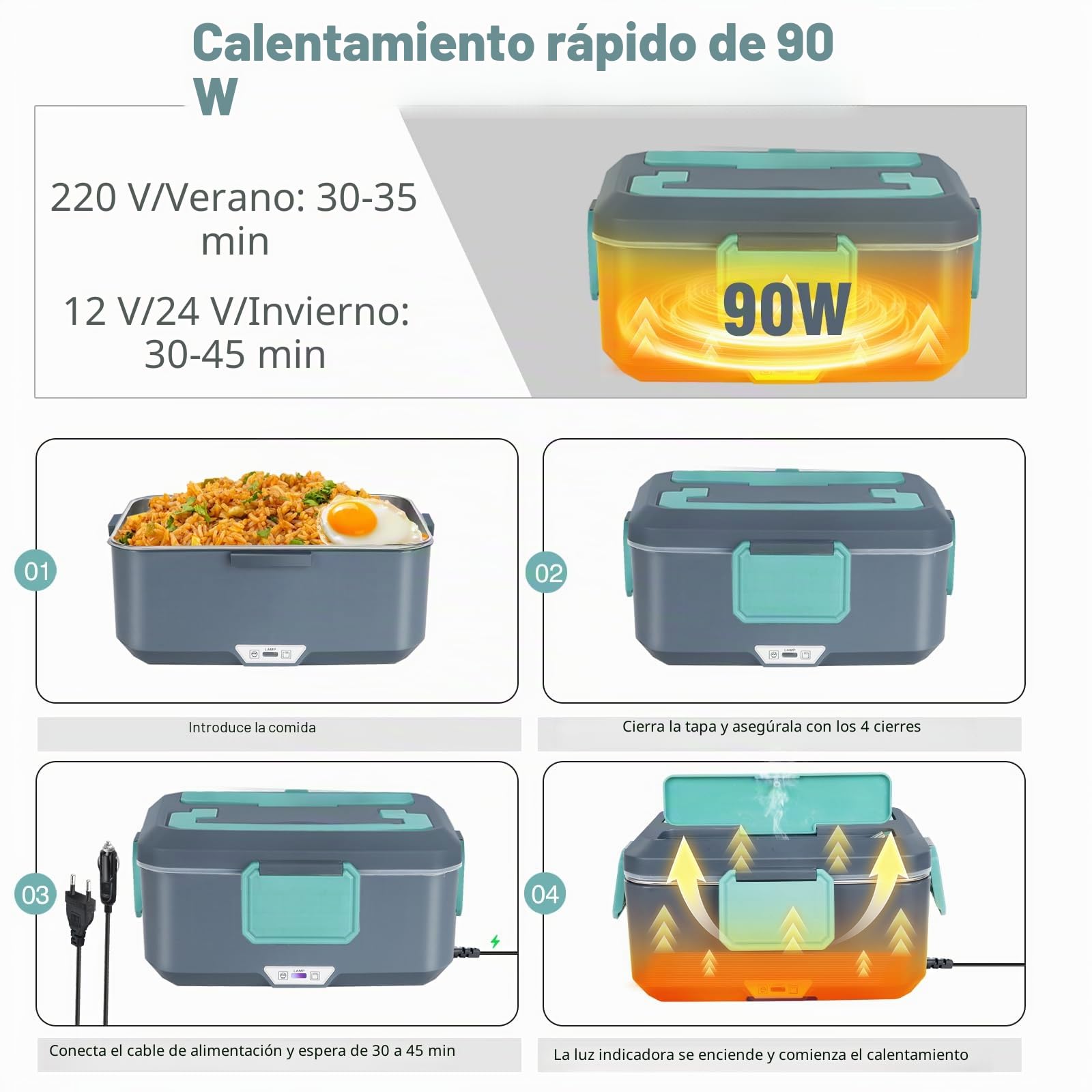 XREXS Fiambrera Eléctrica de 3,5 L y 90 W, con Capacidad Extragrande, para Casa o Coche, con Tenedor y Cuchara, Portátil, Ideal para Camiones, Familia y Camping