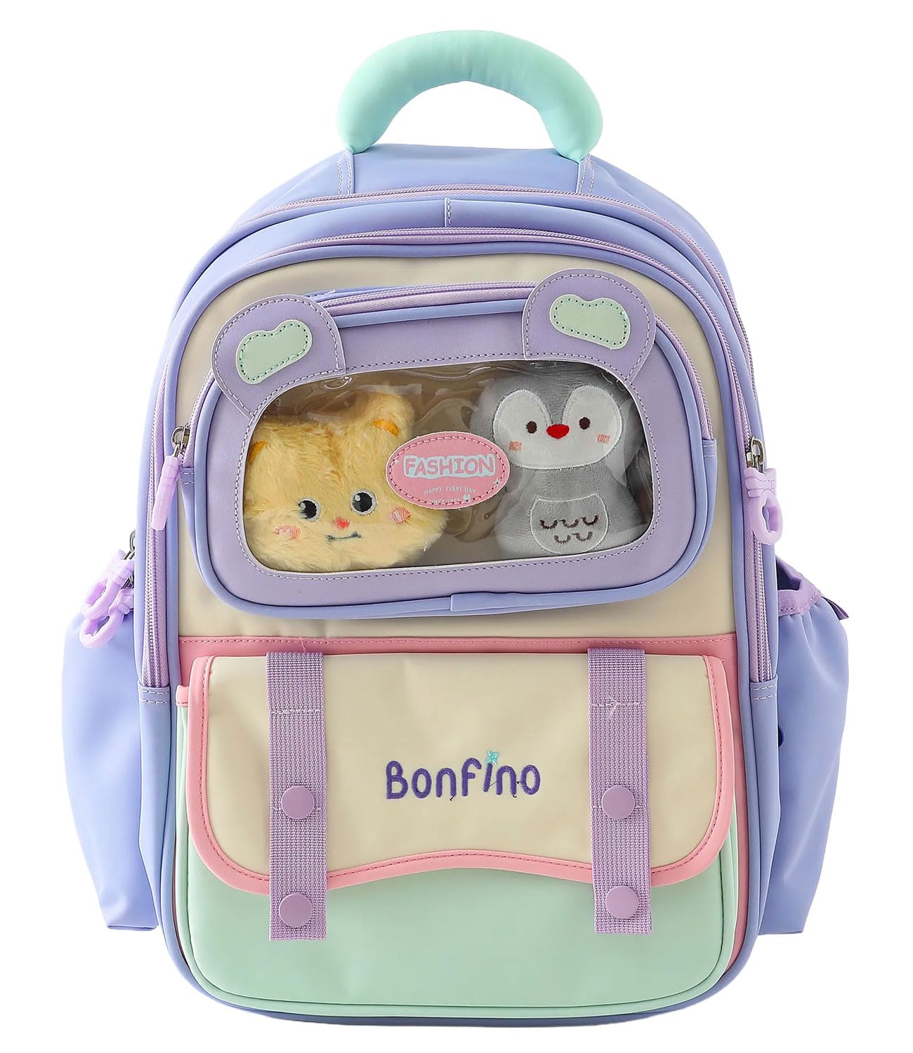 bonfino Premium School Backpack with Plush Window for Kids, 4 Compartment Bag, Lightweight shoulder bag with Bunny & Panda Soft Toys for Boys & Girls, Bottle Pouch, Ideal for Gifting-picture-21