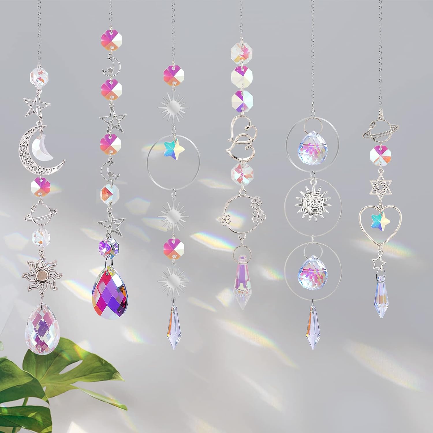 WIOR Crystal Suncatchers, 6 Pieces Sun Catchers, Colorful Crystals