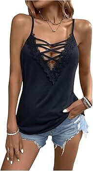 SOLY HUX Women's Contrast Lace Cami Tops Criss Cross Front V