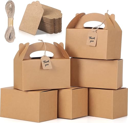 Mimorou 100 cajas de regalo de agradecimiento, cajas de regalo de fiesta, papel kraft a dos aguas para postres de galletas con etiquetas de cordeles