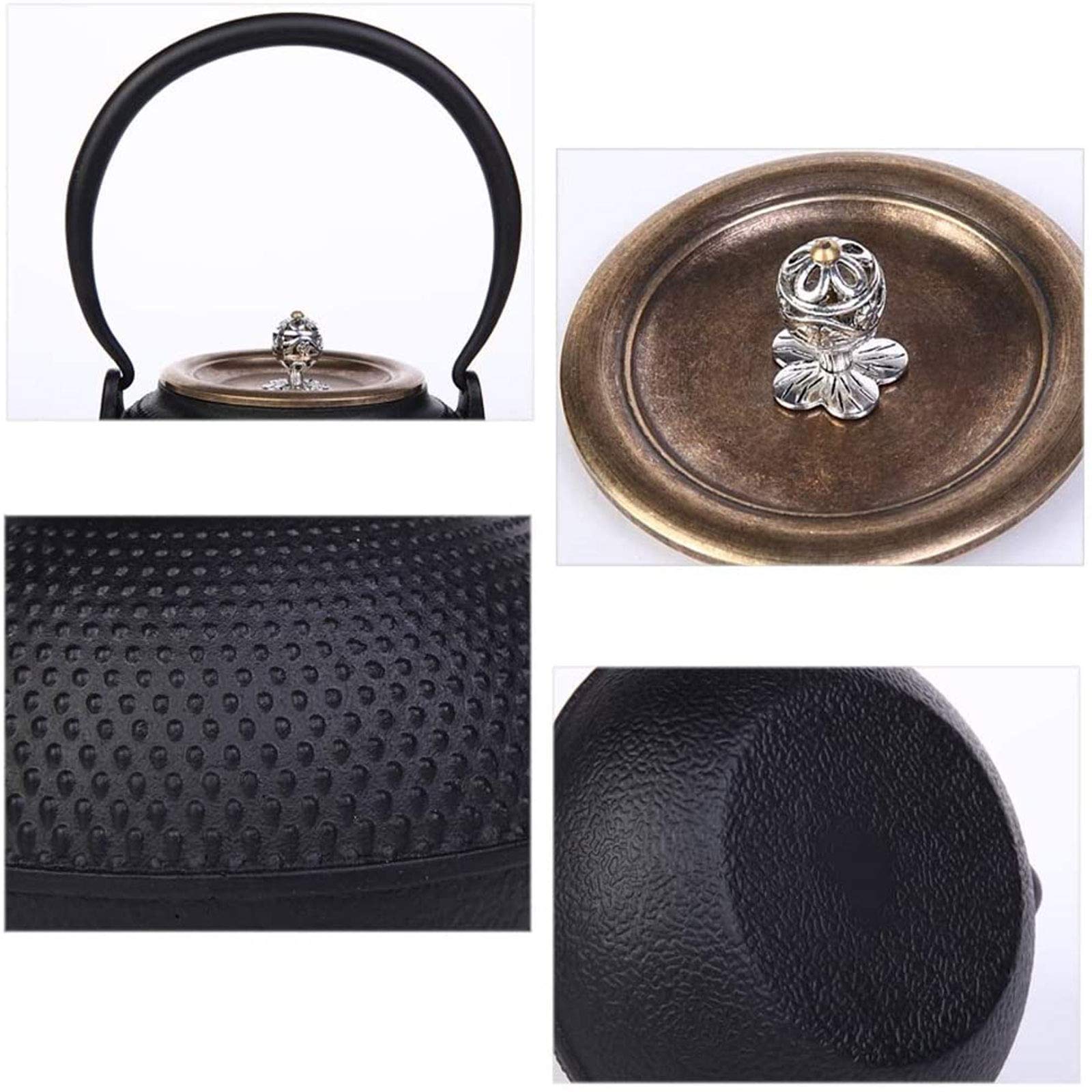 1250ml Teware Japanese Tetsubin Herbata Czajnik Cast Iron Hobnail Czajnik Z Mosiężnym Pokryciem Srebrny Przycisk, Dla Luźnej Herbaty Liściowej, Czarny