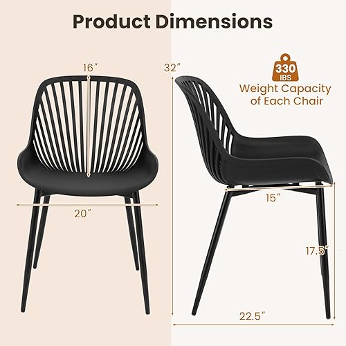 Miniatura 3 de Giantex Juego de 4 sillas de comedor negras, sillas de cocina modernas con patas de metal, respaldo recortado, asiento curvo, sillas decorativas sin
