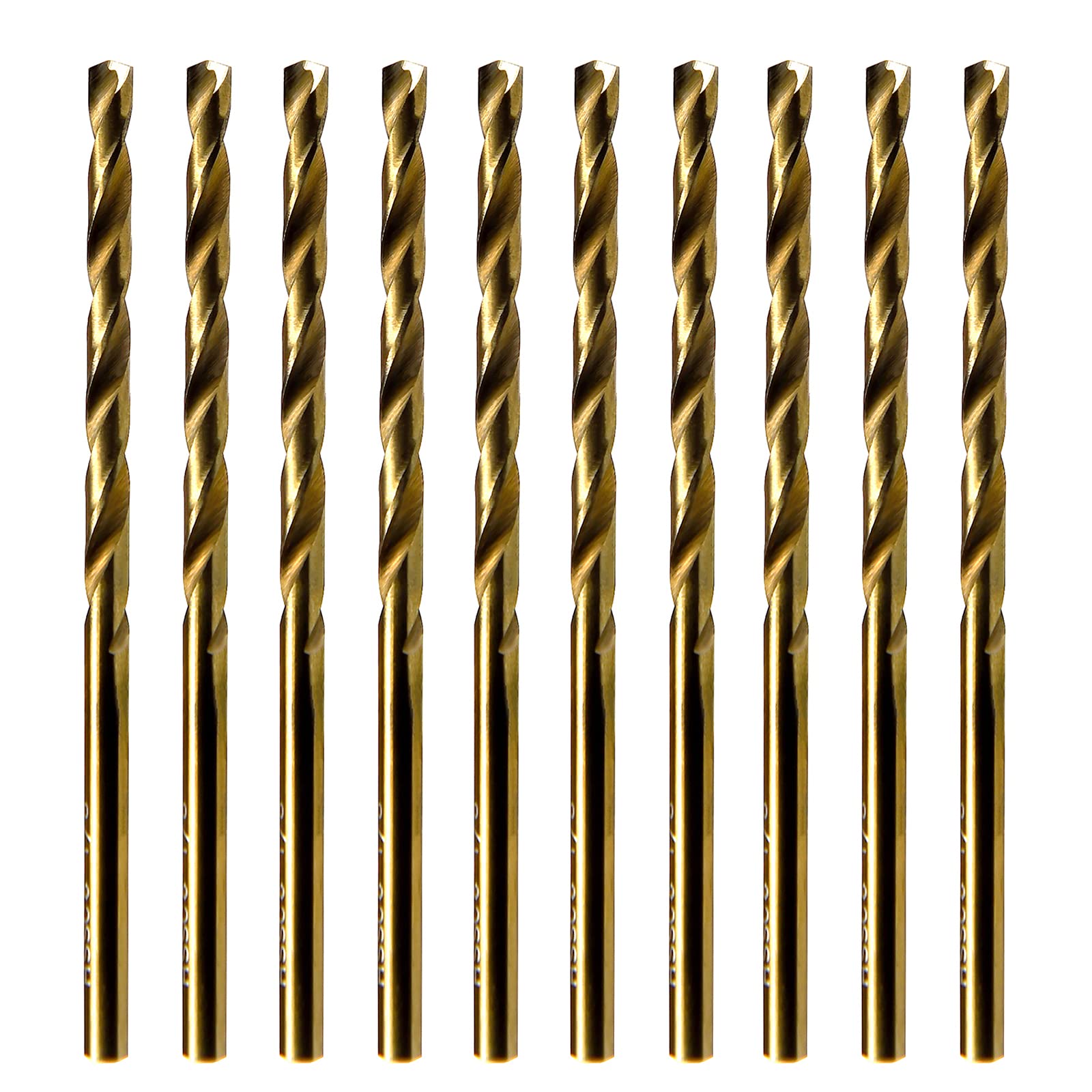 MaxToolNo.40 10pcs Identical Jobber Length Drills 0.098" HSS M35 Cobalt Twist Drill Bits Wire Gauge Numbered Golden Straight Drills; JBN35G10R40P10