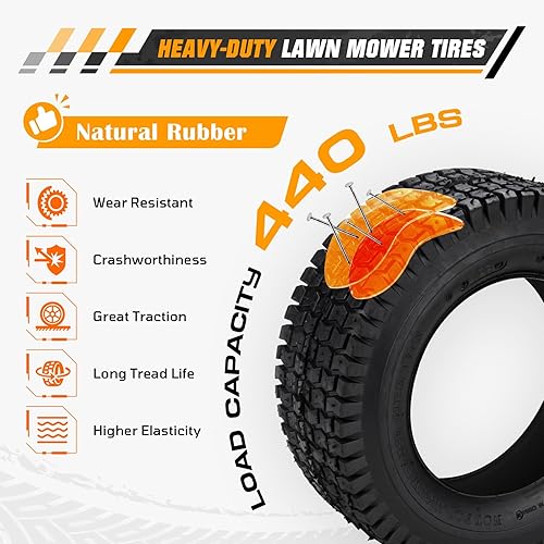 Miniatura 3 de Neumáticos de cortacésped de 20 x 8-8 con llanta (chavetero de 3/16 pulgadas), reemplazan neumáticos de césped de goma natural 20 x 8.00-8