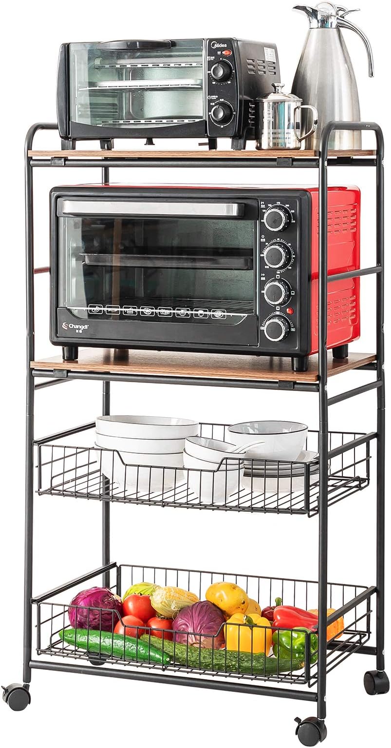 MAXCOOK 4-Tier Rolling Storage Cart, Movable Utility Organizing Rack with Universal Wheel and 2 Drawers for Office, Kitchen, Bedroom, Bathroom, Laundry Room & Dressers, Black…