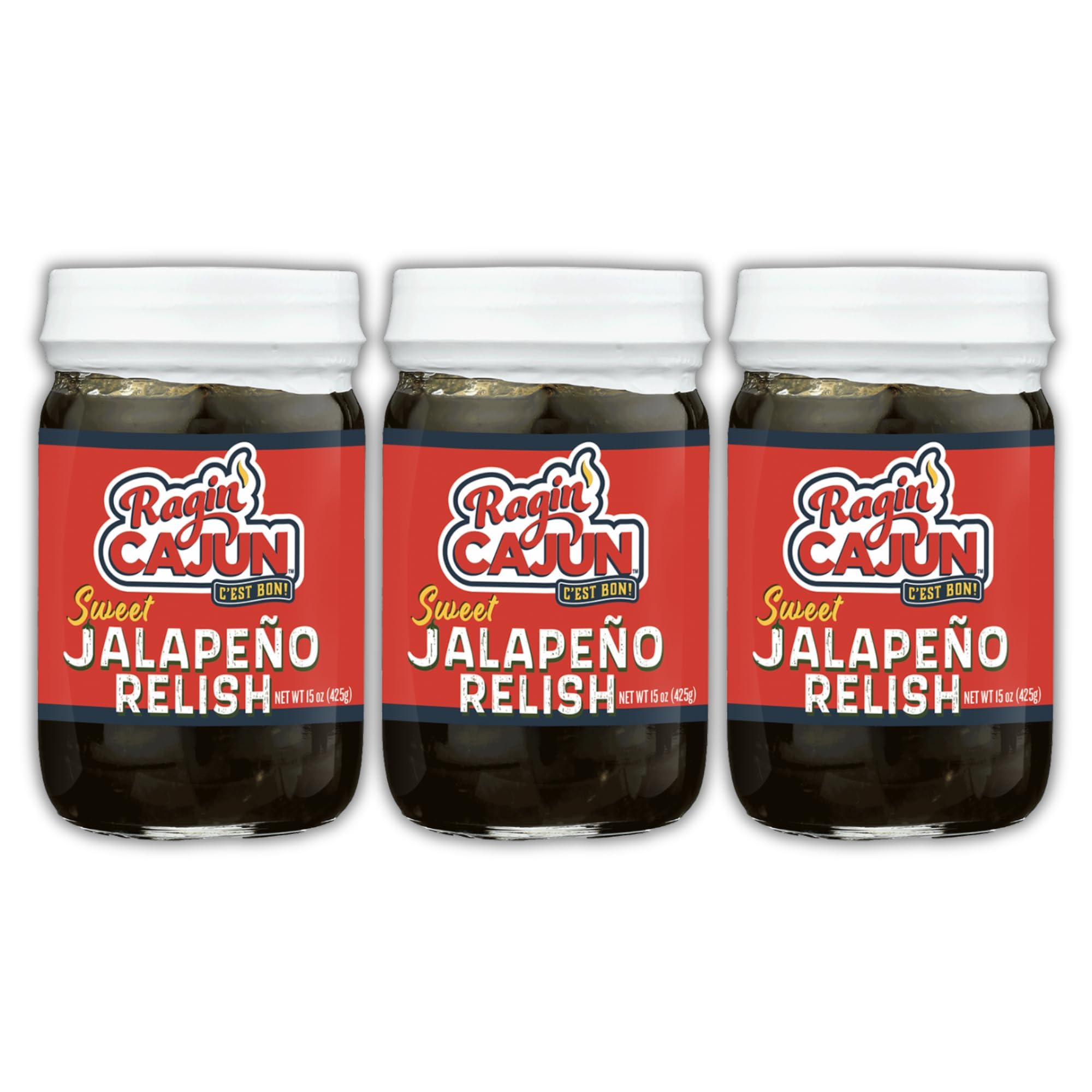 Sweet Jalapeno Relish - 15 oz Jar, Pack of 3, All Natural - Spicy Sweet Louisiana Condiment for Dips, Hot Dogs, Sanwiches, Salads & More by Ragin' Cajun