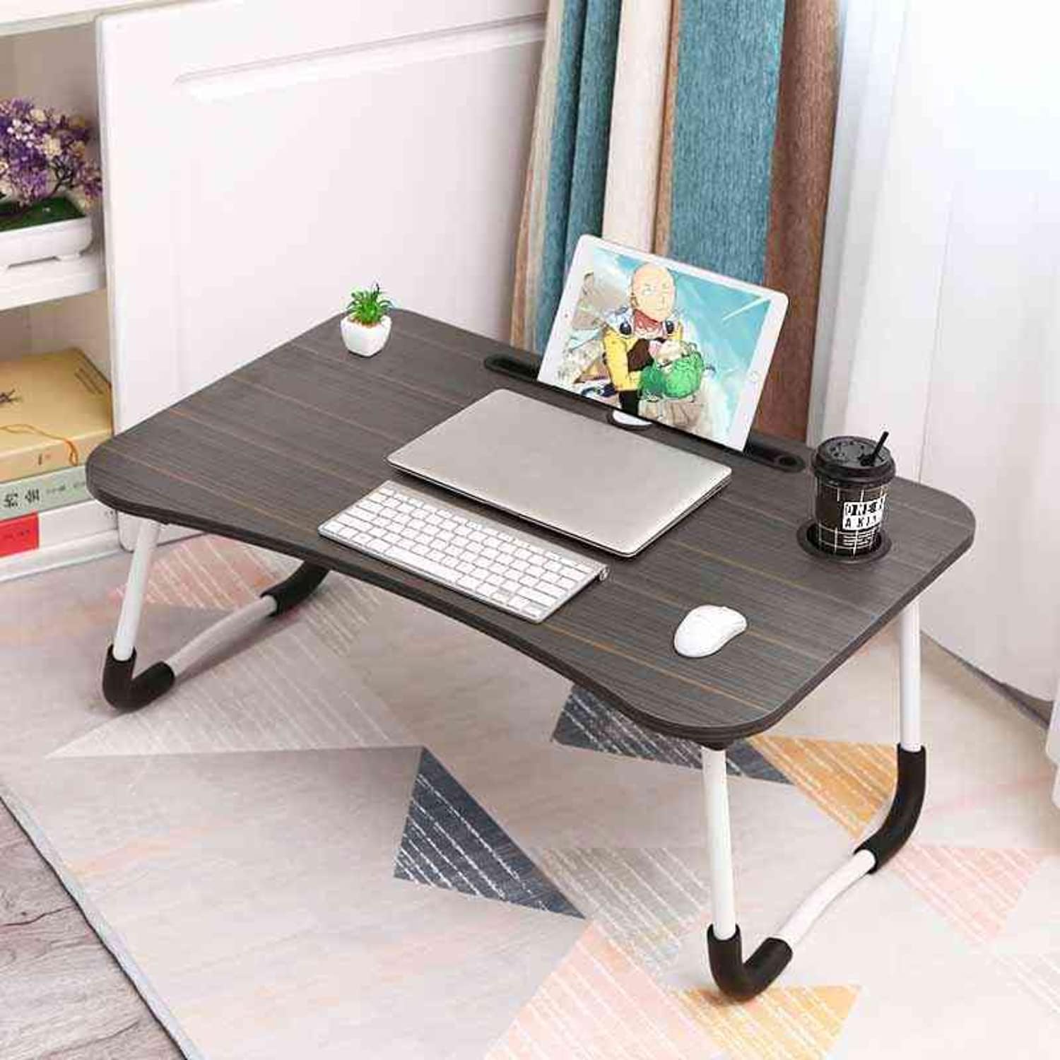 YNTALL Laptop Desk for Bed Foldable Laptop Bed Tray Laptop Stand for Bed with Cup Holder Multifunction Bed Desk for Writing Eating Working Watching Movie on Couch/Sofa/Floor (Black)