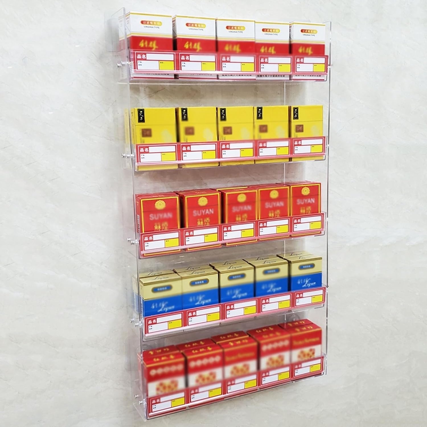 Convenience Store Cigarette Display Stand Wall Mounted Cigarette Racks for Retail, Convenience Store Acrylic Cigarettes Display Shelf for Tobacco Blunt Packs & Cigars, Supermarket Candies/Snacks Assem